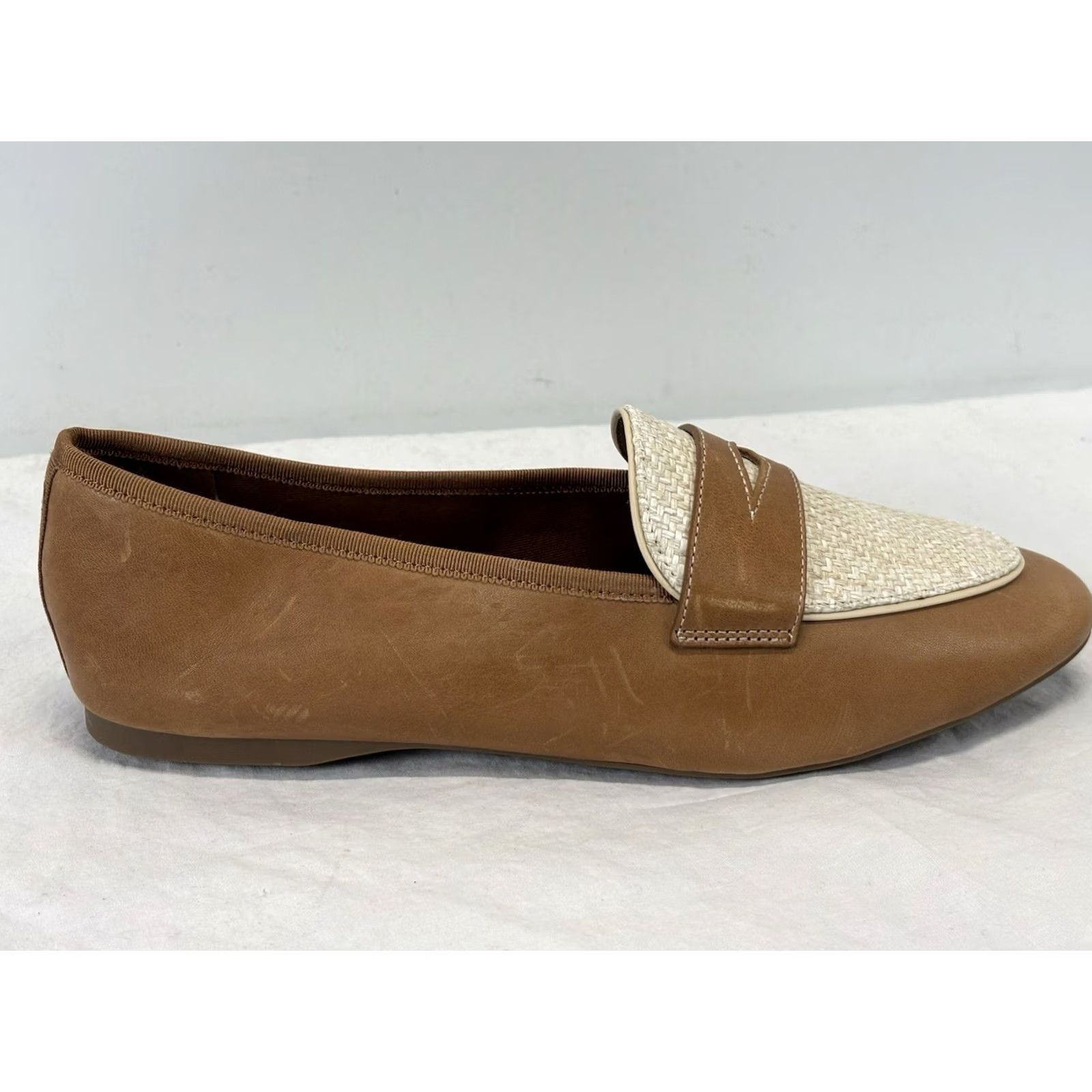 Vintage Birdies Vesper Loafers Women's 9 Cappuccino Leather Raffia Slip-On Comfort Size US 9 / IT 39 - 2 Thumbnail