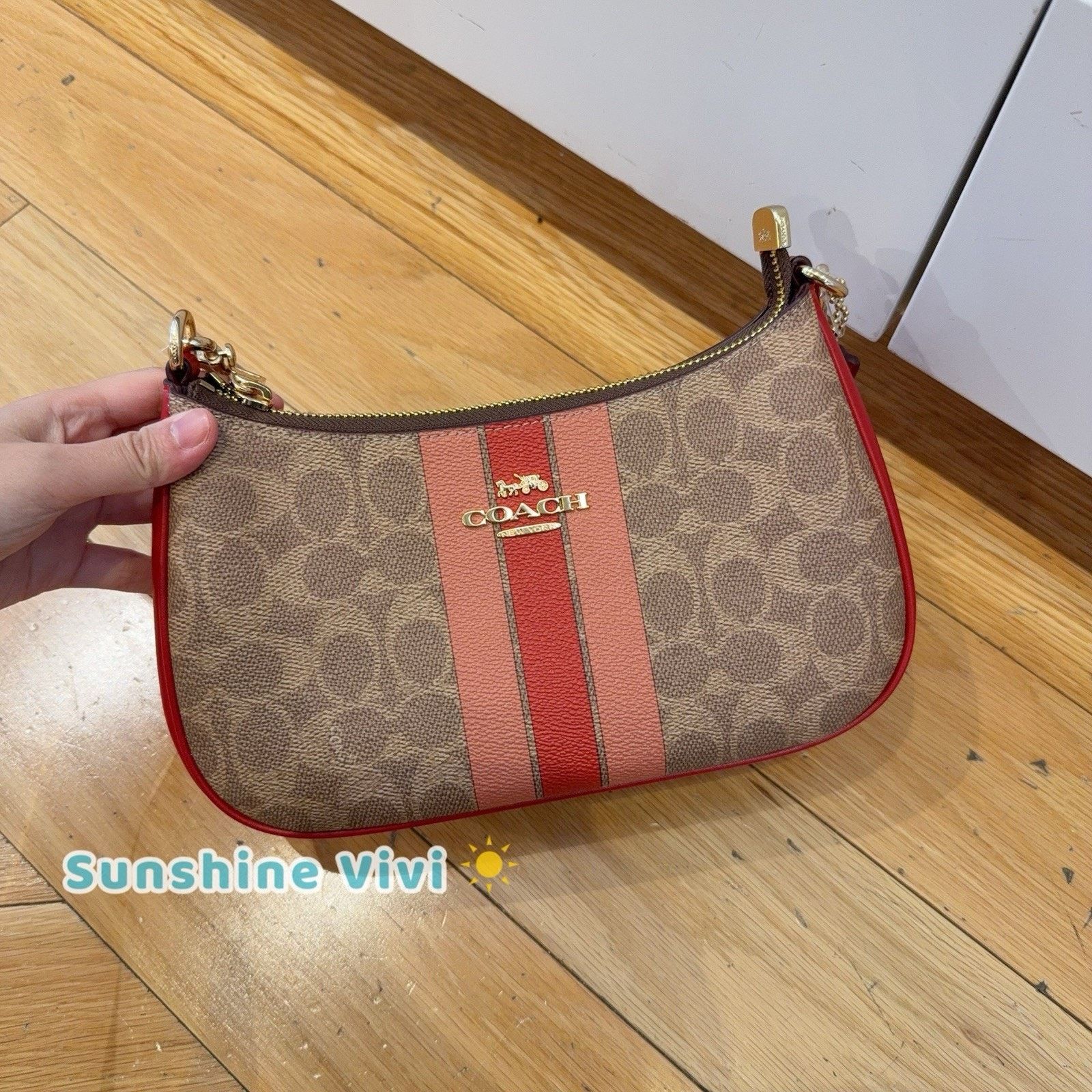 Coach NWT Coach Teri Shoulder Bag With STRIPE CAL81 Gold/Tan Multi Size ONE SIZE - 1 Thumbnail