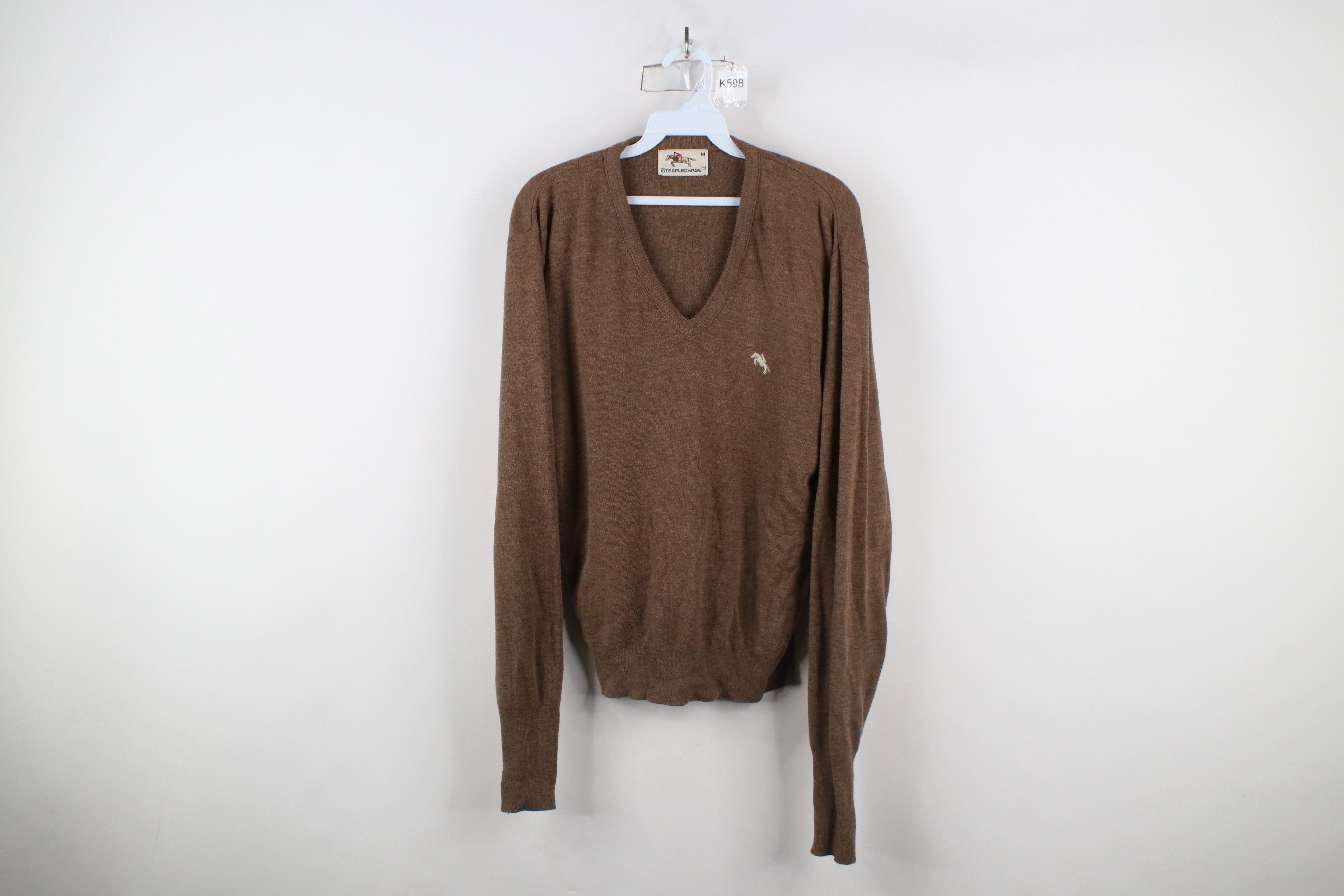 Vintage Vintage 70s Streetwear Equestrian V-Neck Sweater Brown USA Size US M / EU 48-50 / 2 - 1 Thumbnail