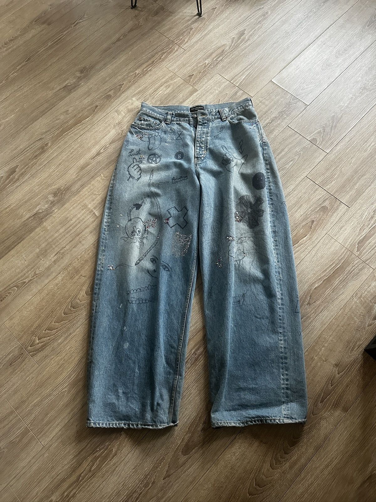 Pre-owned Balenciaga Fw22 Rhinestone Baggy Jeans