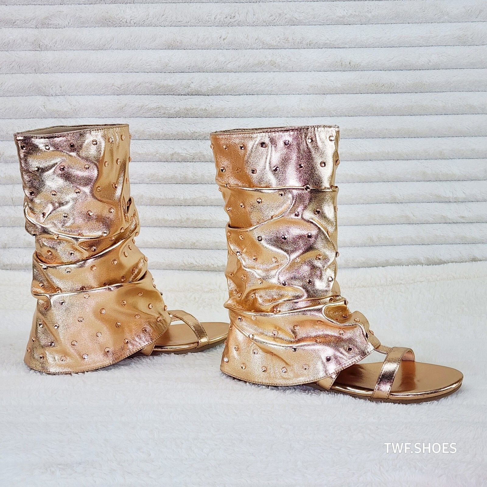 Other Fabulous Metallic Rose Gold Upper & Rhinestones Sandal Slouc Size US 7.5 / IT 37.5 - 3 Thumbnail