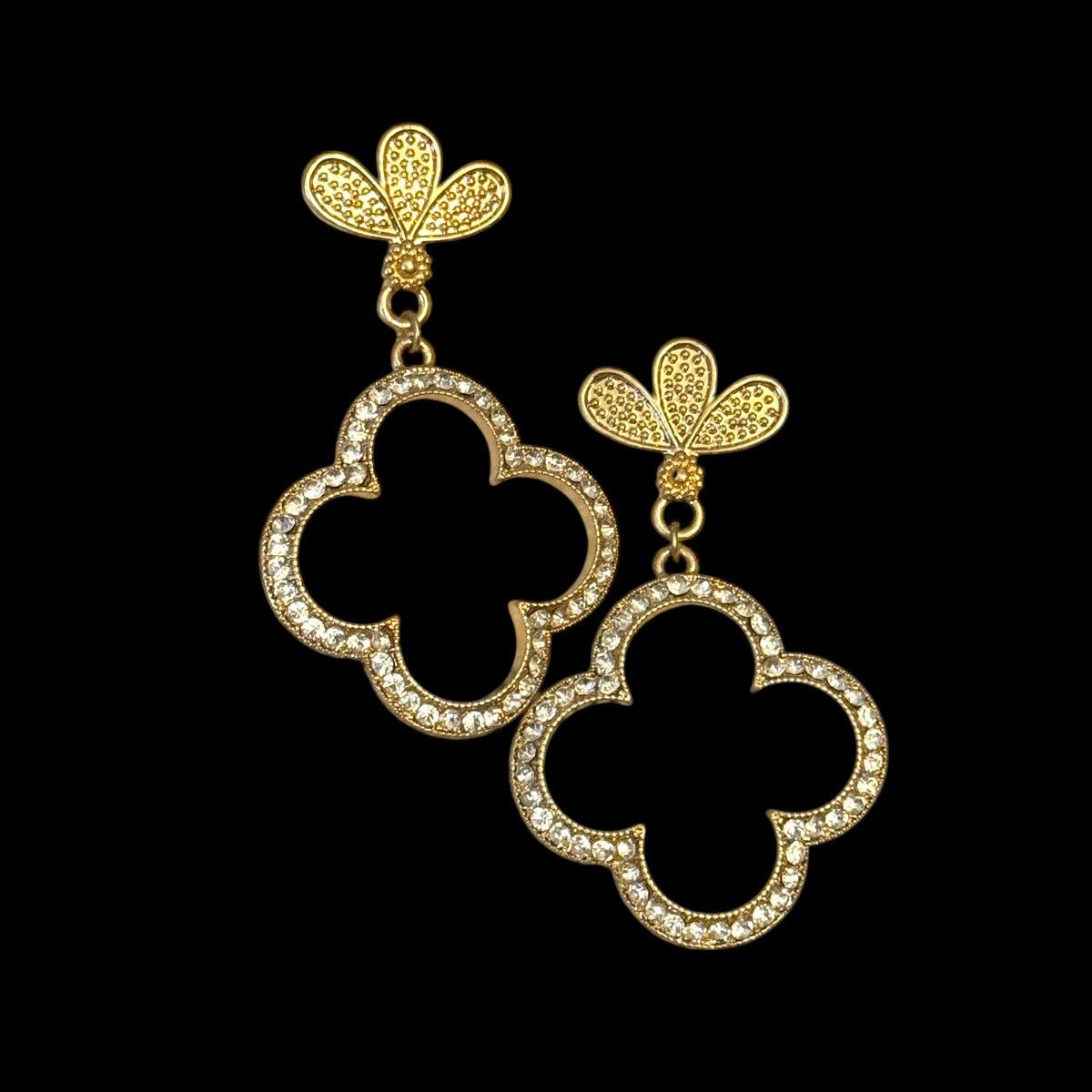 Other Gold tone rhinestone clover dangle earrings Size ONE SIZE - 1 Thumbnail