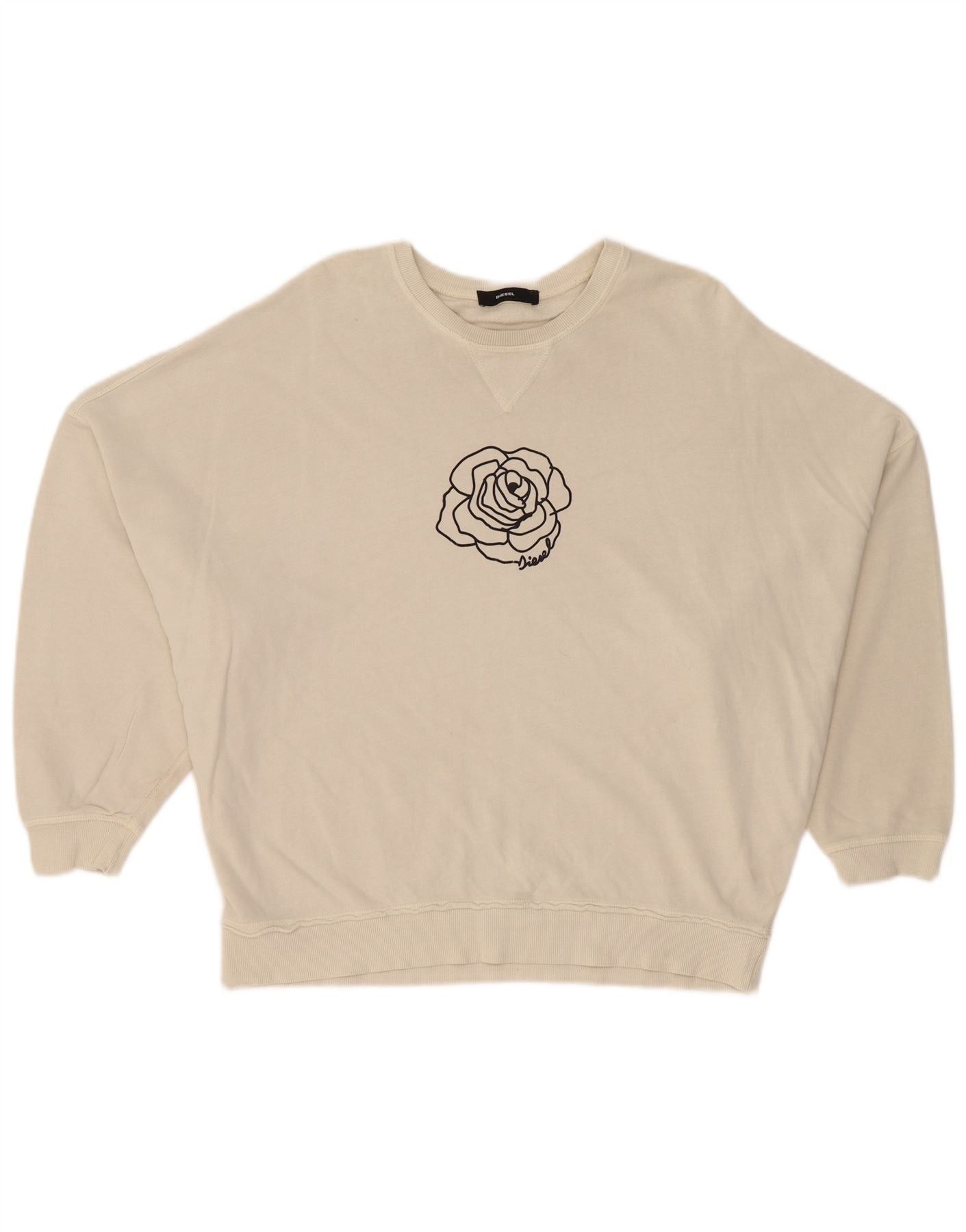 Diesel Womens Overd Graphic Sweatshirt Jumper UK 12 Medium White Fl Size XL / US 12-14 / IT 48-50 - 1 Thumbnail