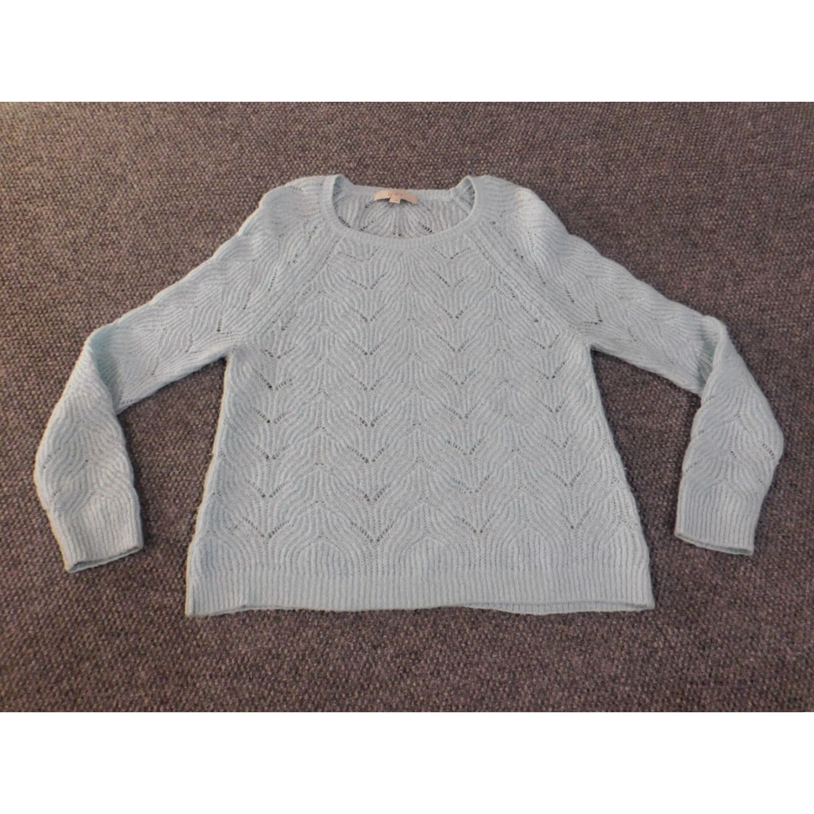 Loft LOFT Geometric Knit Pullover Sweater Blue L Womens Crew Neck Stretch Acrylic Rib Knit Regular Size L / US 10 / IT 46 - 6 Thumbnail