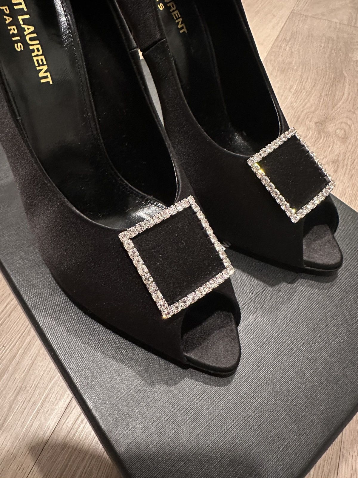 Saint Laurent Paris Franky Crystal Buckle Peep Toe Pump Size US 10.5 / IT 40.5 - 7 Thumbnail