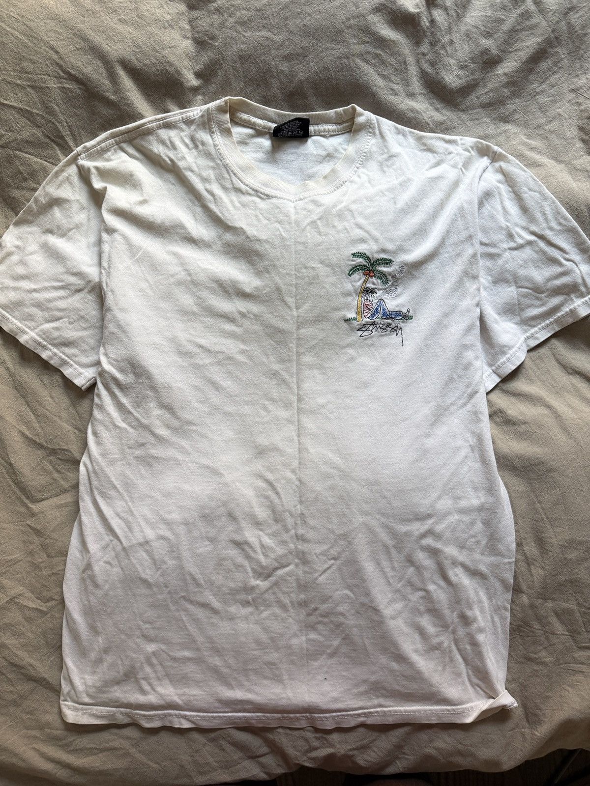 Vintage Stüssy Hand-Stitched Graphic T-Shirt (White)