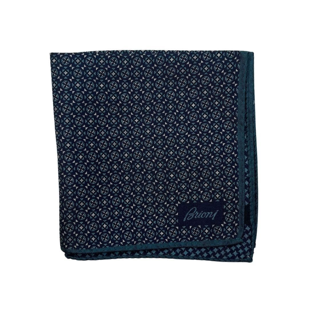 5-62 BRIONI Pocket Square 100% Silk Blue