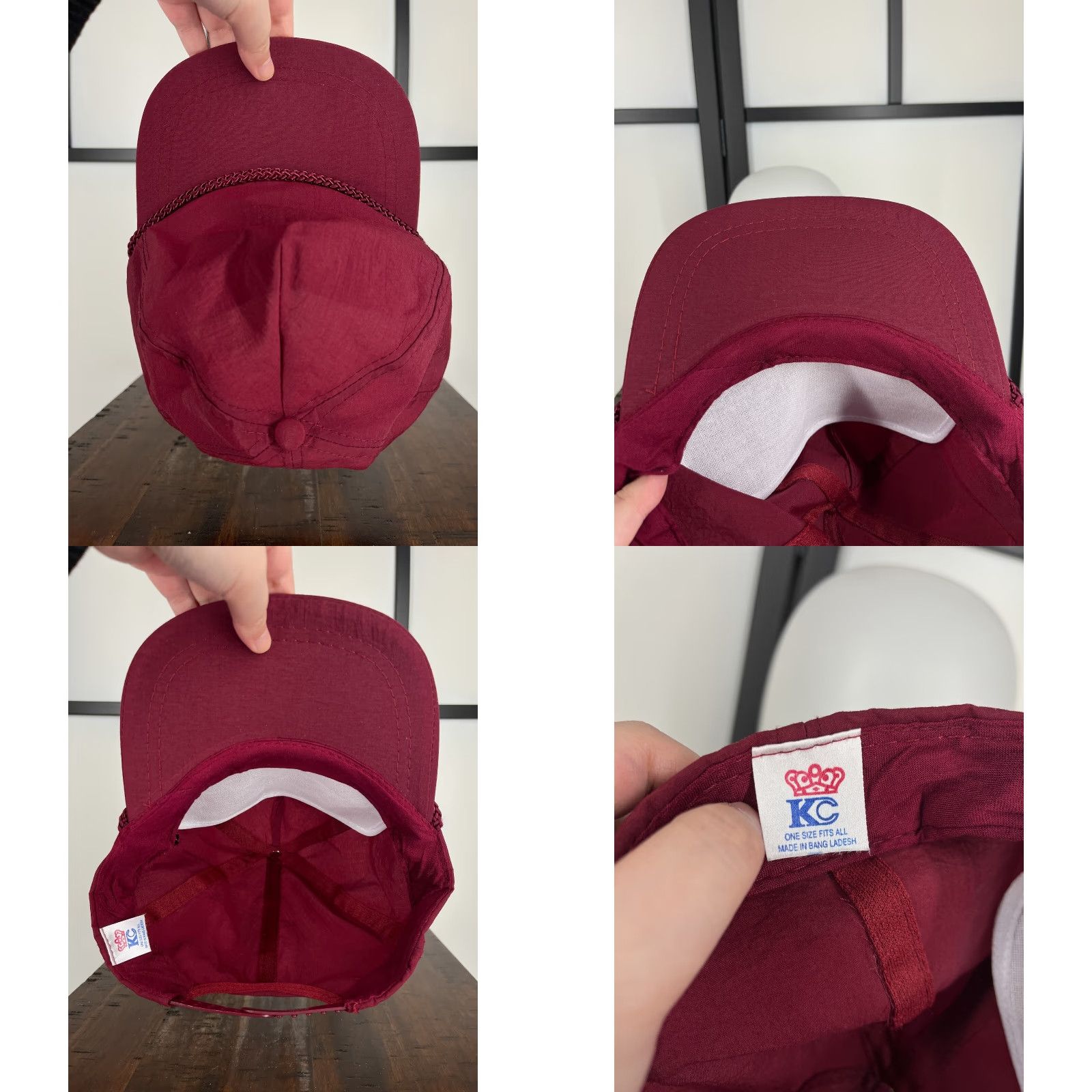 Vintage KC Collections Hat Cap Snap Back One Size Burgundy Rope 90s Look Nylon Adult Mens Cap Size ONE SIZE - 8 Thumbnail