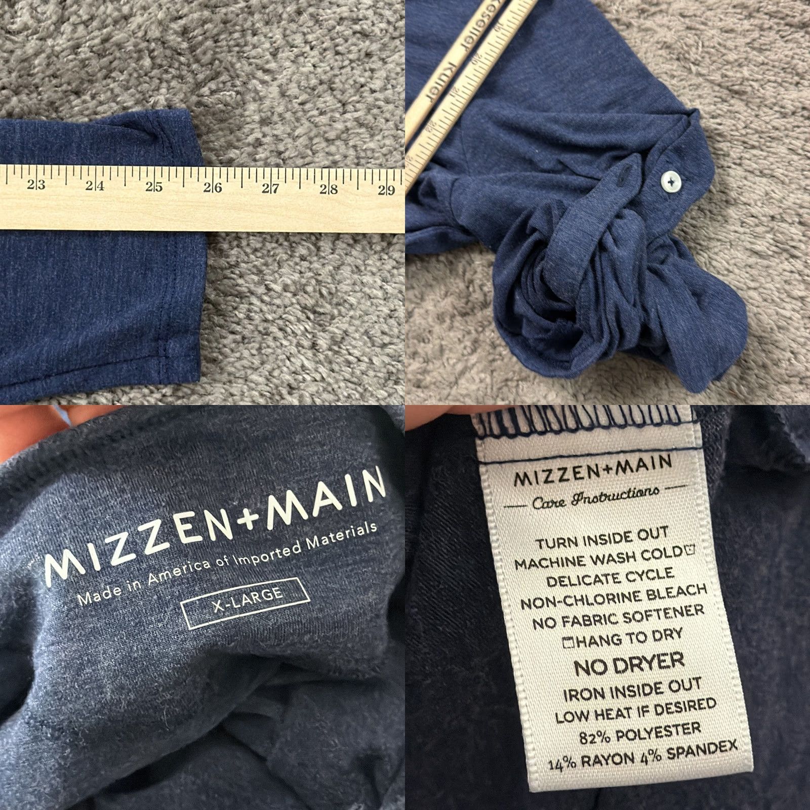 Mizzen+Main Mizzen+Main Shirt Mens XL Blue Henley Tee Long Sleeve Roll Tab Convertible USA Size US XL / EU 56 / 4 - 8 Thumbnail