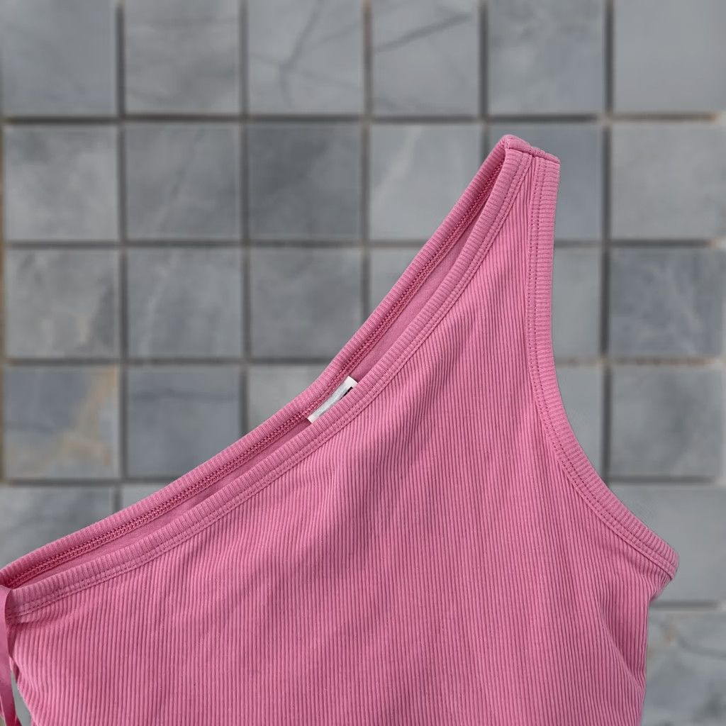Pinko PINK Victoria's Secret Ribbed One Shoulder Crop Top Womens Small Pink 125618-086 Size S / US 4 / IT 40 - 1 Thumbnail