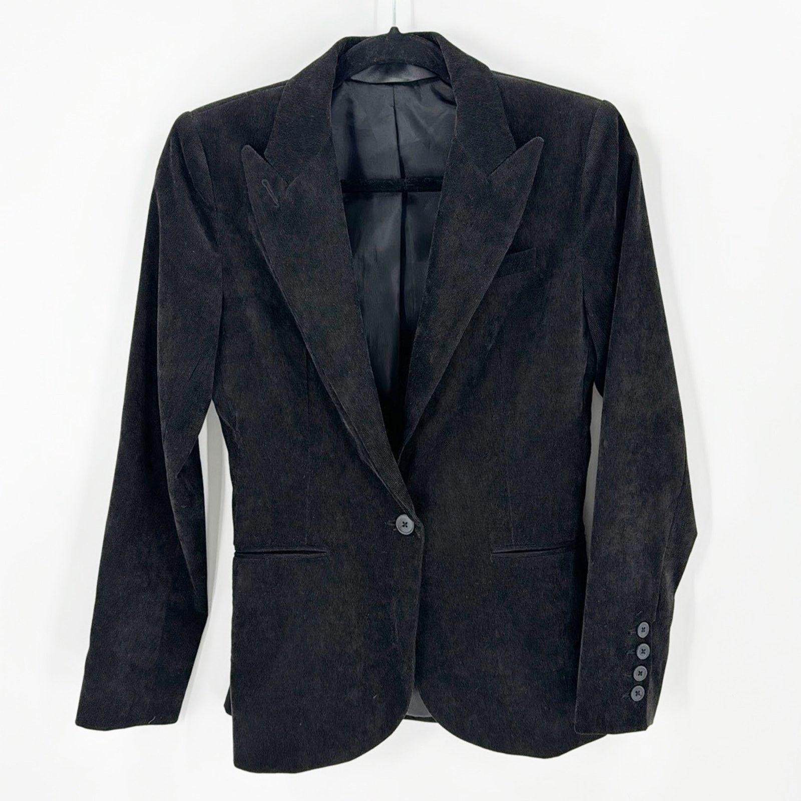 Norma Kamali NORMA KAMALI BLACK SINGLE BREASTED corduroy blazer size xs Size XS / US 0-2 / IT 36-38 - 1 Thumbnail