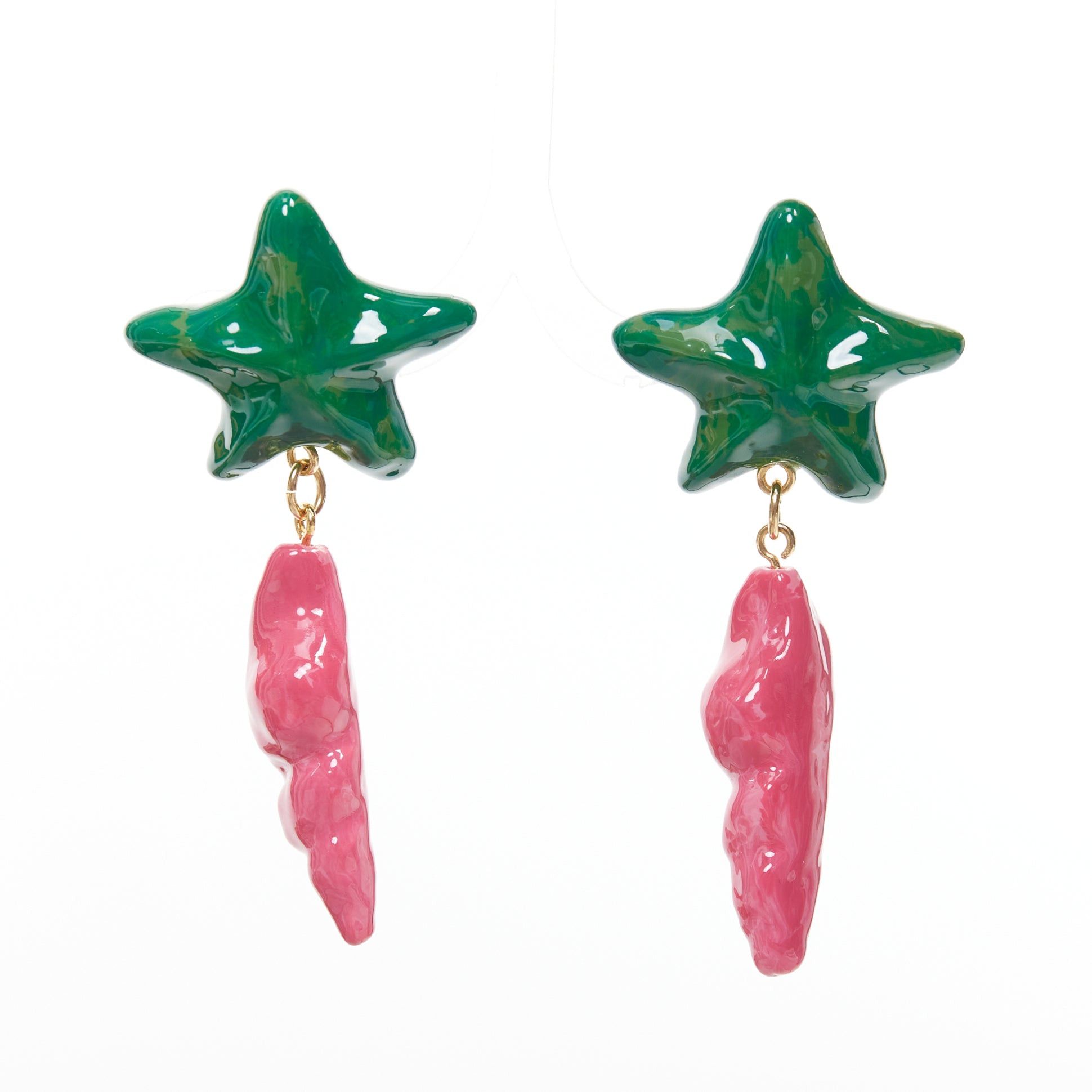 Saint Laurent Paris SAINT LAURENT green star pink seashell glazed resin gold brass clip earring Pair Size ONE SIZE - 1 Thumbnail