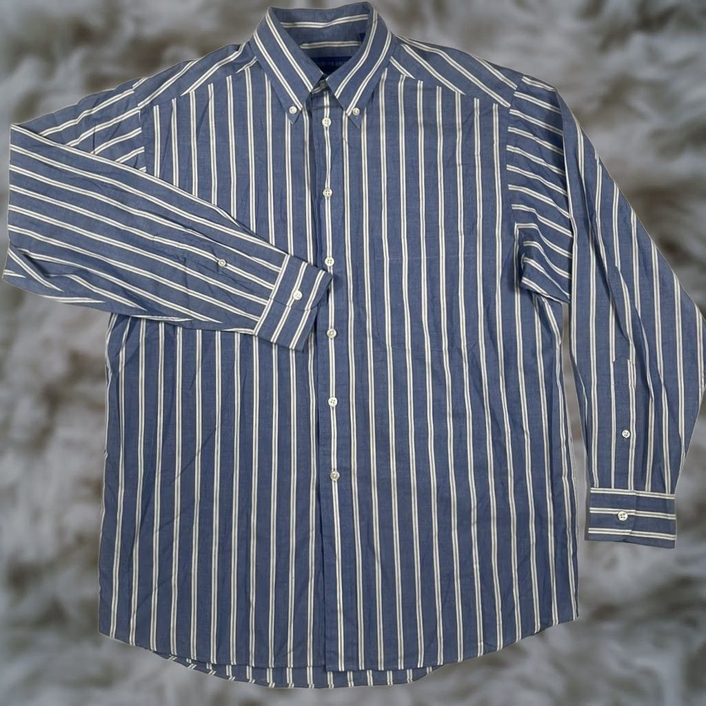 Vintage Christopher Hayes Mens M Blue White Striped Long Sleeve Flannel Button Front Shirt Size US M / EU 48-50 / 2 - 1 Thumbnail