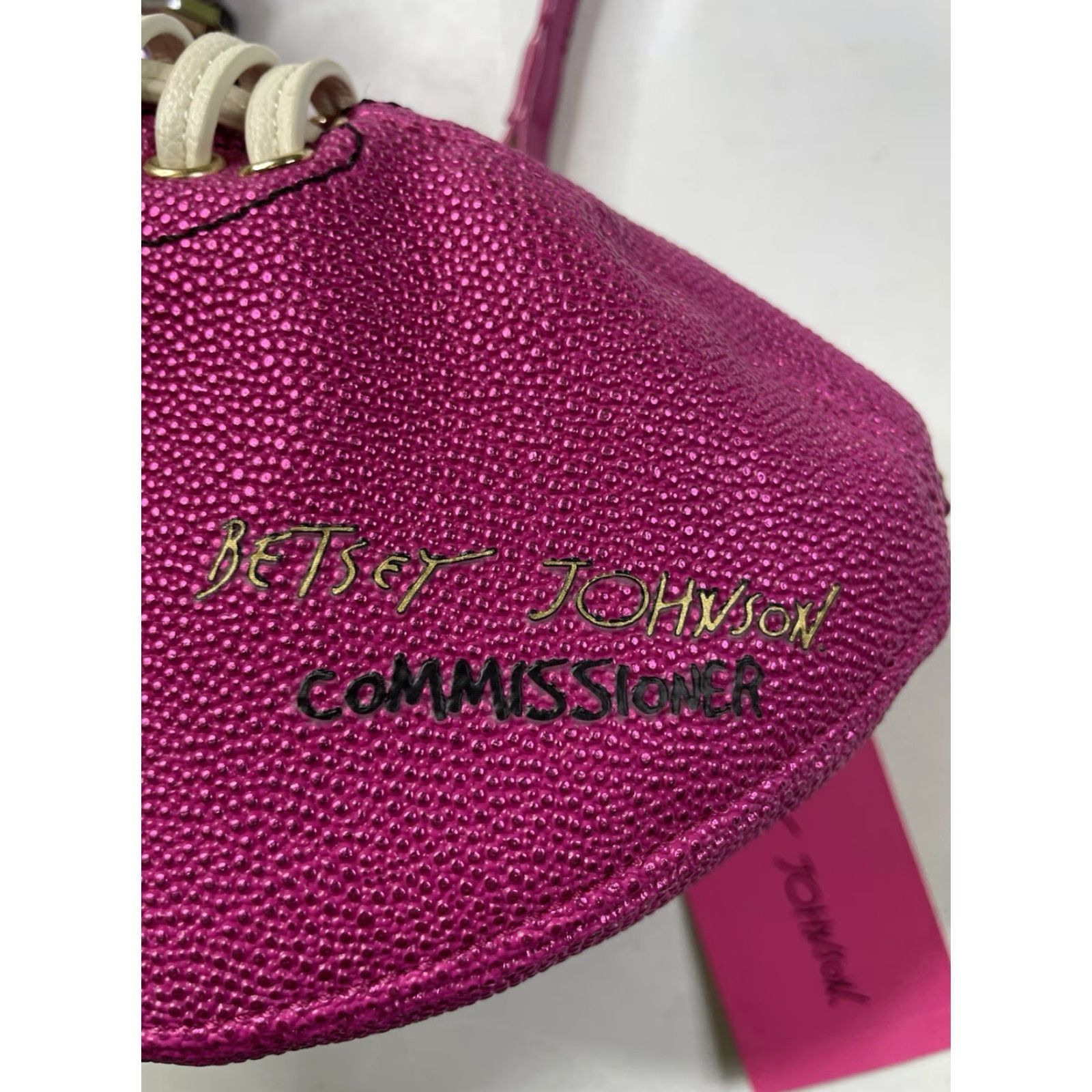 Betsey Johnson Betsey Johnson What a score! Crossbody Football Pink Pom Pom Purse bag Women Pink Faux Leather Crossbody Bag Size ONE SIZE - 2 Thumbnail