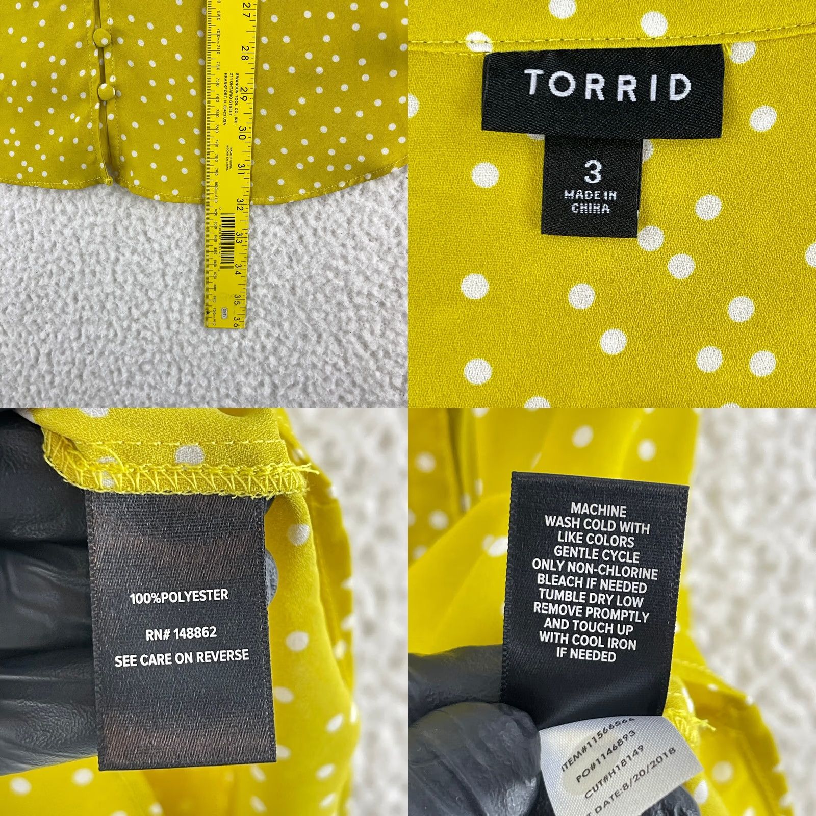 Torrid Torrid Yellow Polka Dot V-Neck Shirt Womens 3X Roll Tab Sleeve Blouse, Plus Size, Casual, 3/4 Sleeve, Polyester Size XXL / US 16-18 / IT 52-54 - 8 Thumbnail