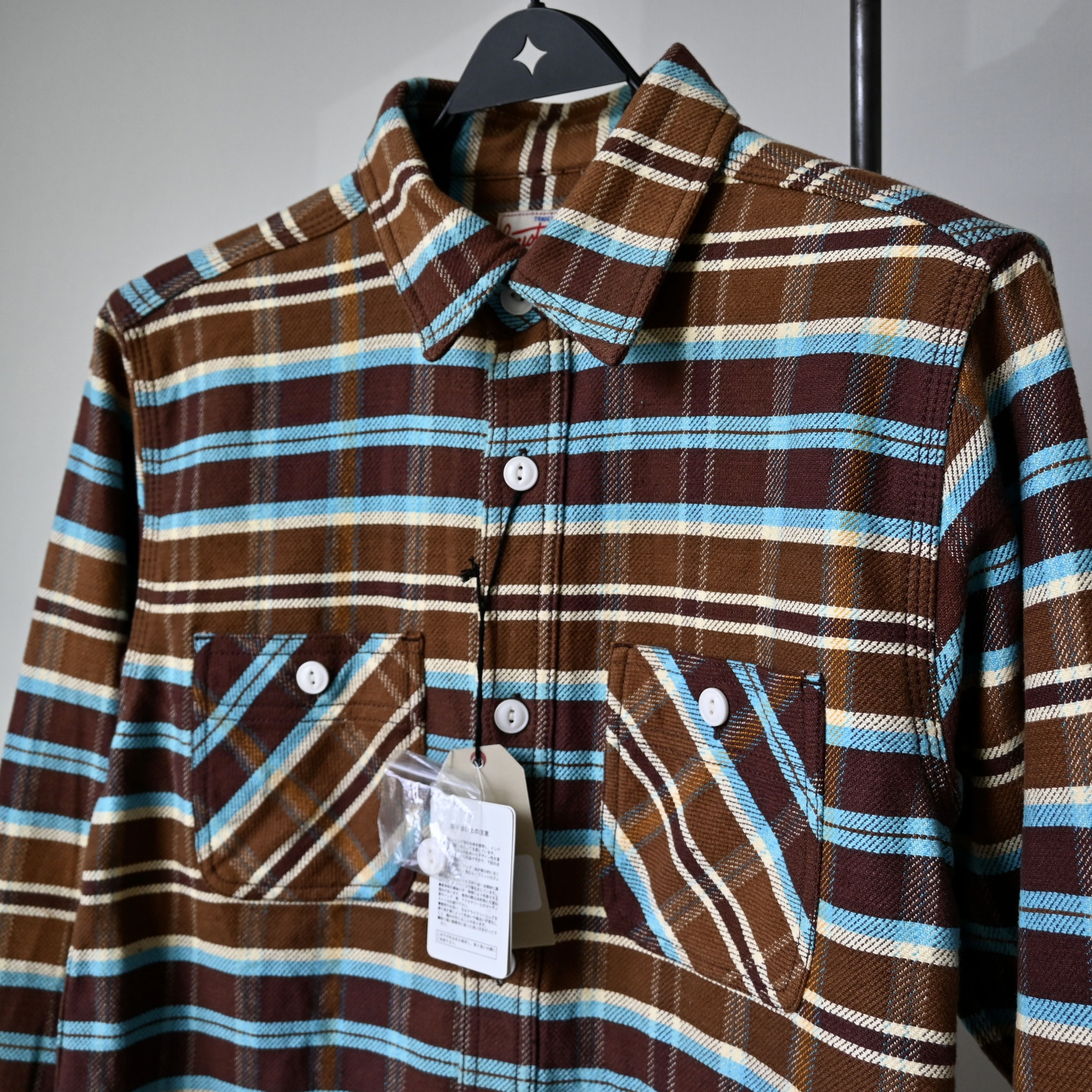 Japanese Brand UNUSED, Houston heavyweight flannel shirt, brown x turquoise Size US M / EU 48-50 / 2 - 7 Thumbnail