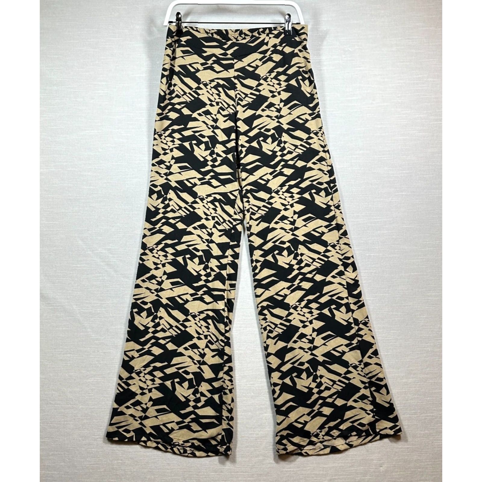 Vintage Arden B Pants Woman Small Black Tan Silk Geometric Flare Lightweight Boho Size 28" / US 6 / IT 42 - 2 Thumbnail