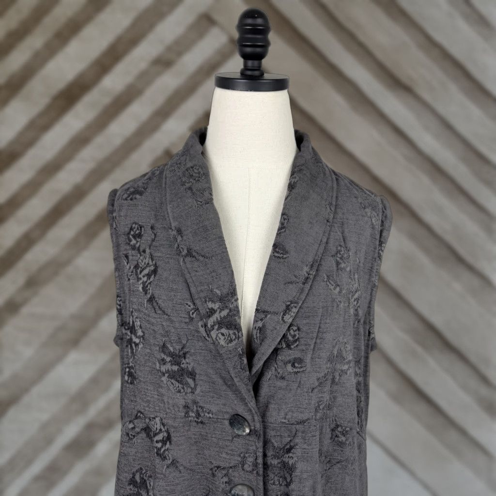 J. Jill J. Jill Vest Shirt Womens Large Tall Floral Boho Tapestry Knit Charcoal Gray 90s Partially Altered Sleeveless Bodice - AS IS Size L / US 10 / IT 46 - 1 Thumbnail
