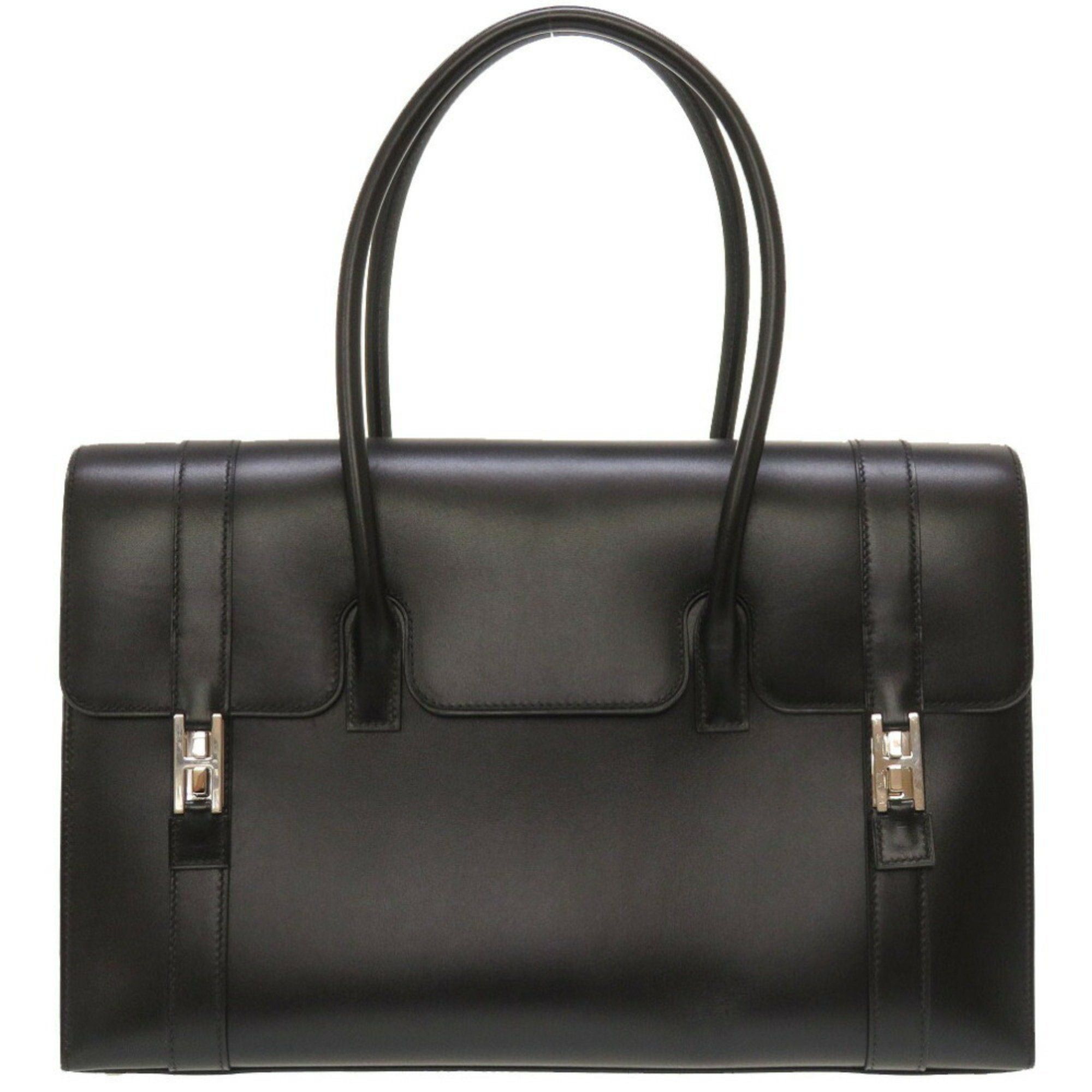 image of Hermes Drag 2 37 Box Calf Black D Stamped Handbag Bag, Women's