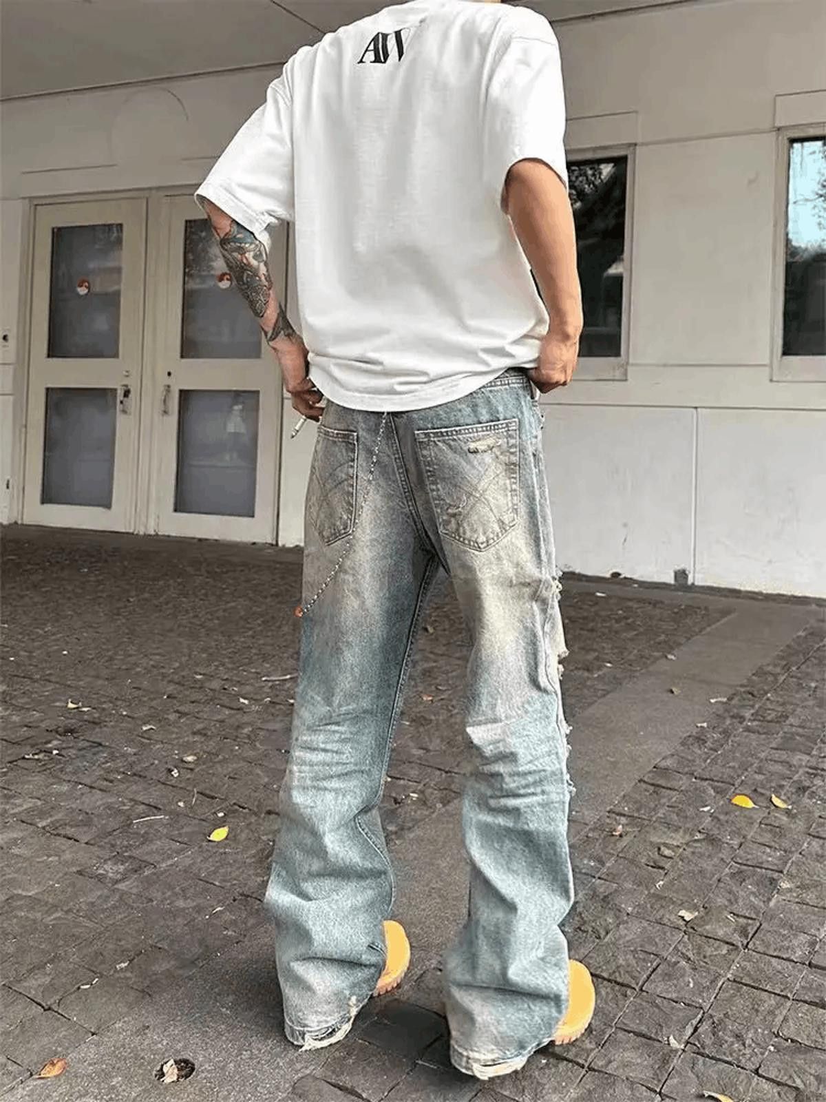 Vintage Distressed Denim Wide Leg Jeans Size US 30 / EU 46 - 5 Thumbnail