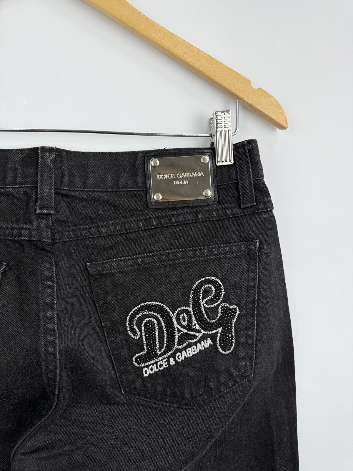 Dolce & Gabbana 🇮🇹 Vtg 90s Dolce Gabbana Italia Rhinestone Embellished Jeans Size 29" - 10 Thumbnail
