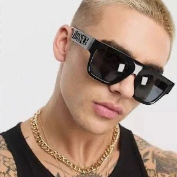 image of New Versace Ve4430U - Gb187 Flat Top Sunglasses in Black, Men's