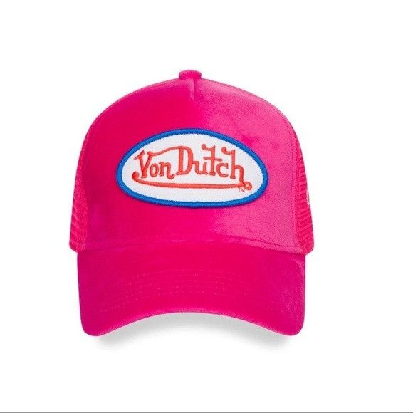 Designer × Von Dutch NWT VON DUTCH HOT PINK HOLLYWOOD VELVET TRUCKER HAT Size ONE SIZE - 1 Thumbnail