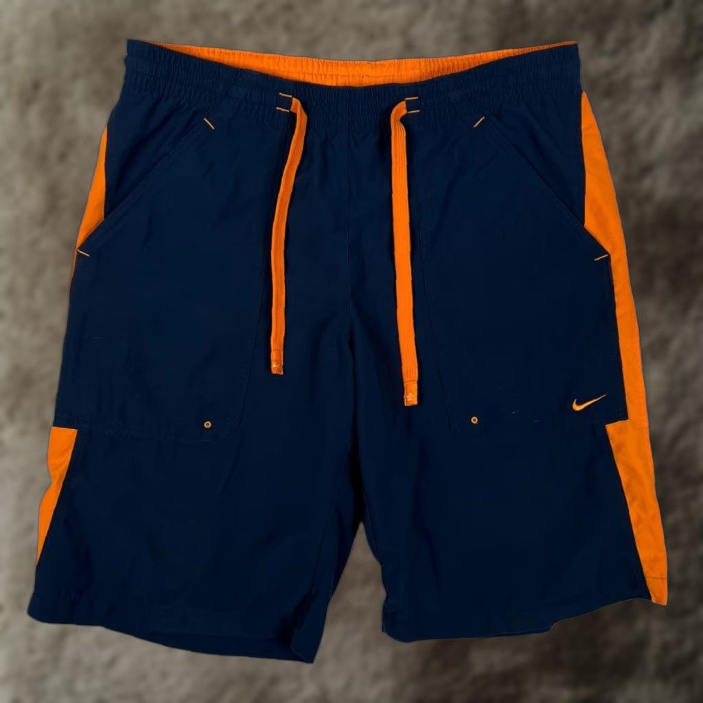 Nike VINTAGE Nike Swim Board Trunks L Men Blue Orange Y2K Surf Beach 90s Athleisure Trunks Mens Size US 33 - 1 Thumbnail