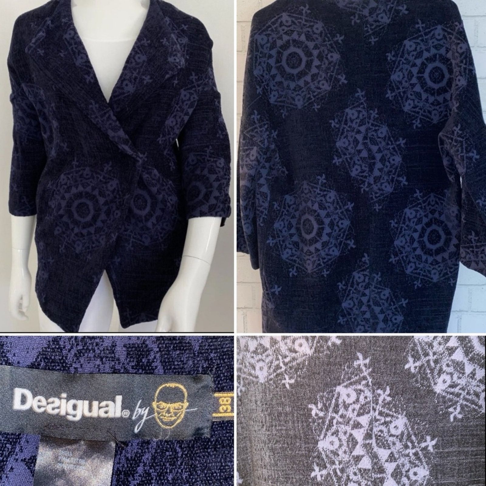 DESIGUAL $400 38 / 8 / M Purple / Black Cotton Blend Jacket