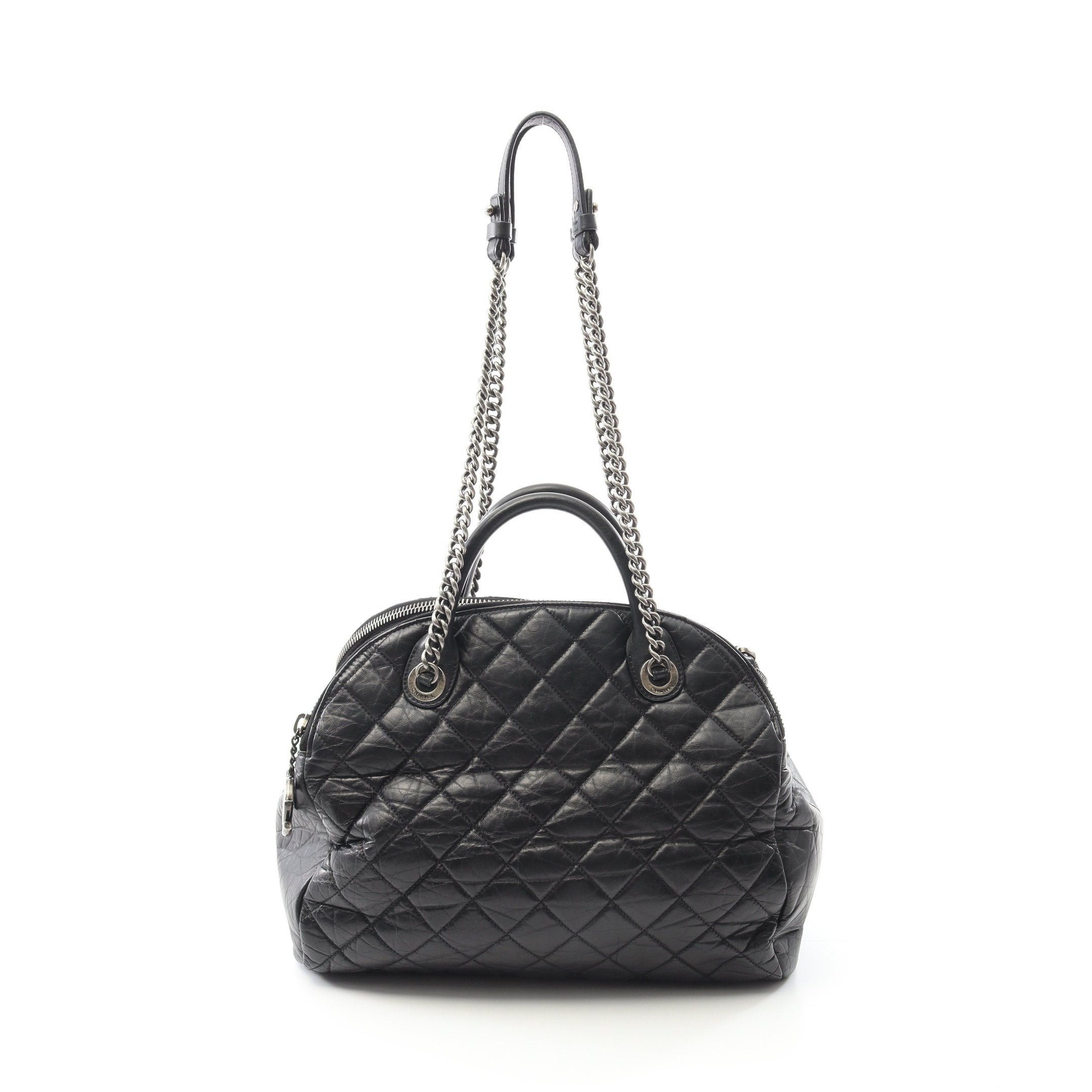 Chanel Matelasse Chain Shoulder Bag Tote Leather Black Antique Silver Hardware, Women's