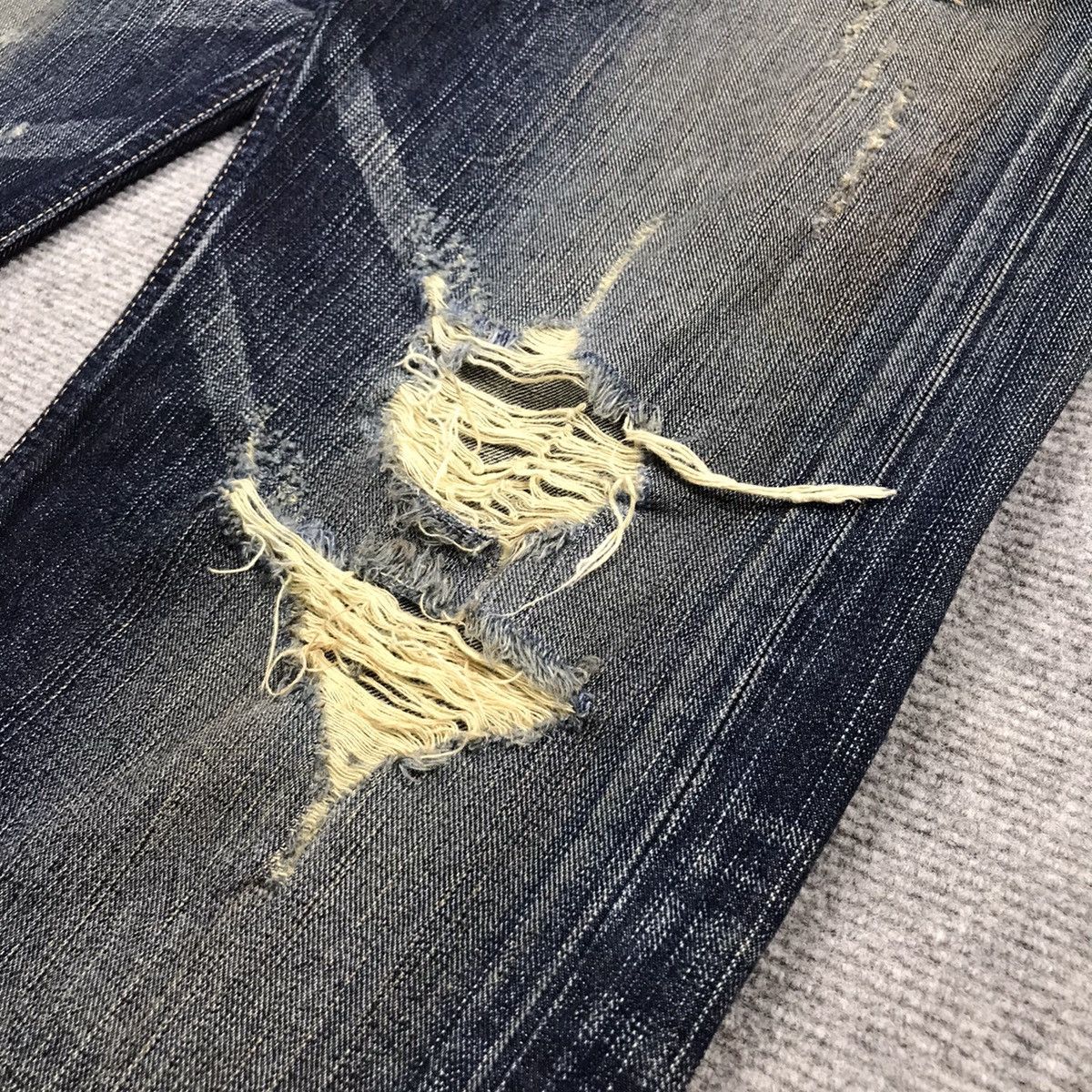 Edwin × Japanese Brand BAGGY💀RIPPED DISTRESSED EDWIN JAPAN BLUE TRIP DENIM PANTS Size US 34 / EU 50 - 4 Thumbnail