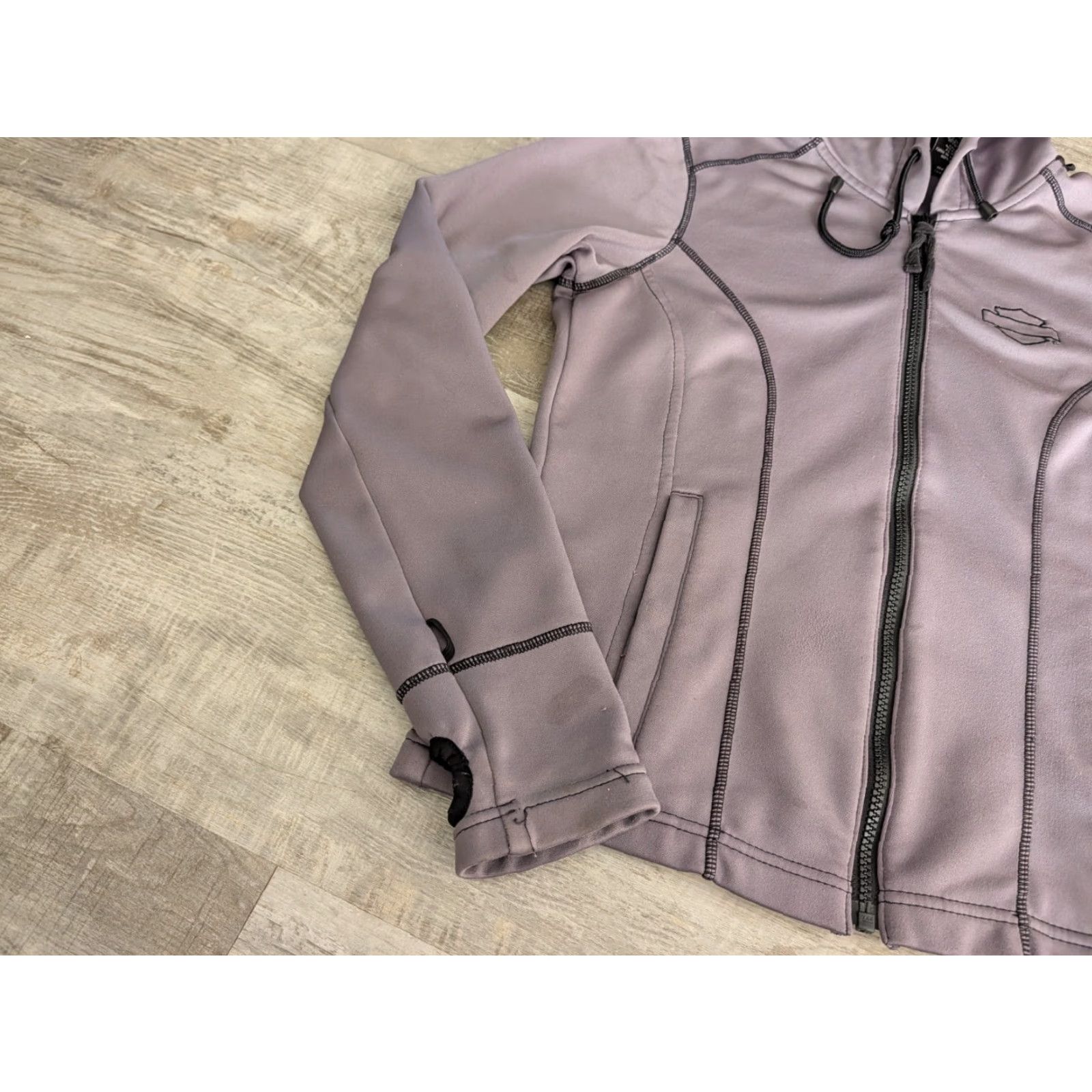 Harley Davidson VINTAGE Harley-Davidson Jacket Womens S Hooded Full Zip Motorcycle Biker Softshell Gray Size S / US 4 / IT 40 - 3 Thumbnail