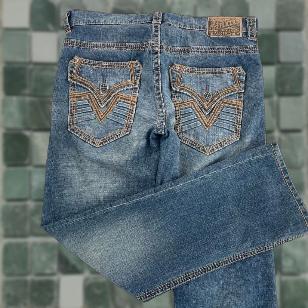 Affliction Affliction Ace Straight Jeans Men 33x32 Blue Dark Faded Stretch 5-Pocket Pockets Zip Button Rise Mid Regular Brand Affliction Ace Straight Size US 33 - 1 Thumbnail