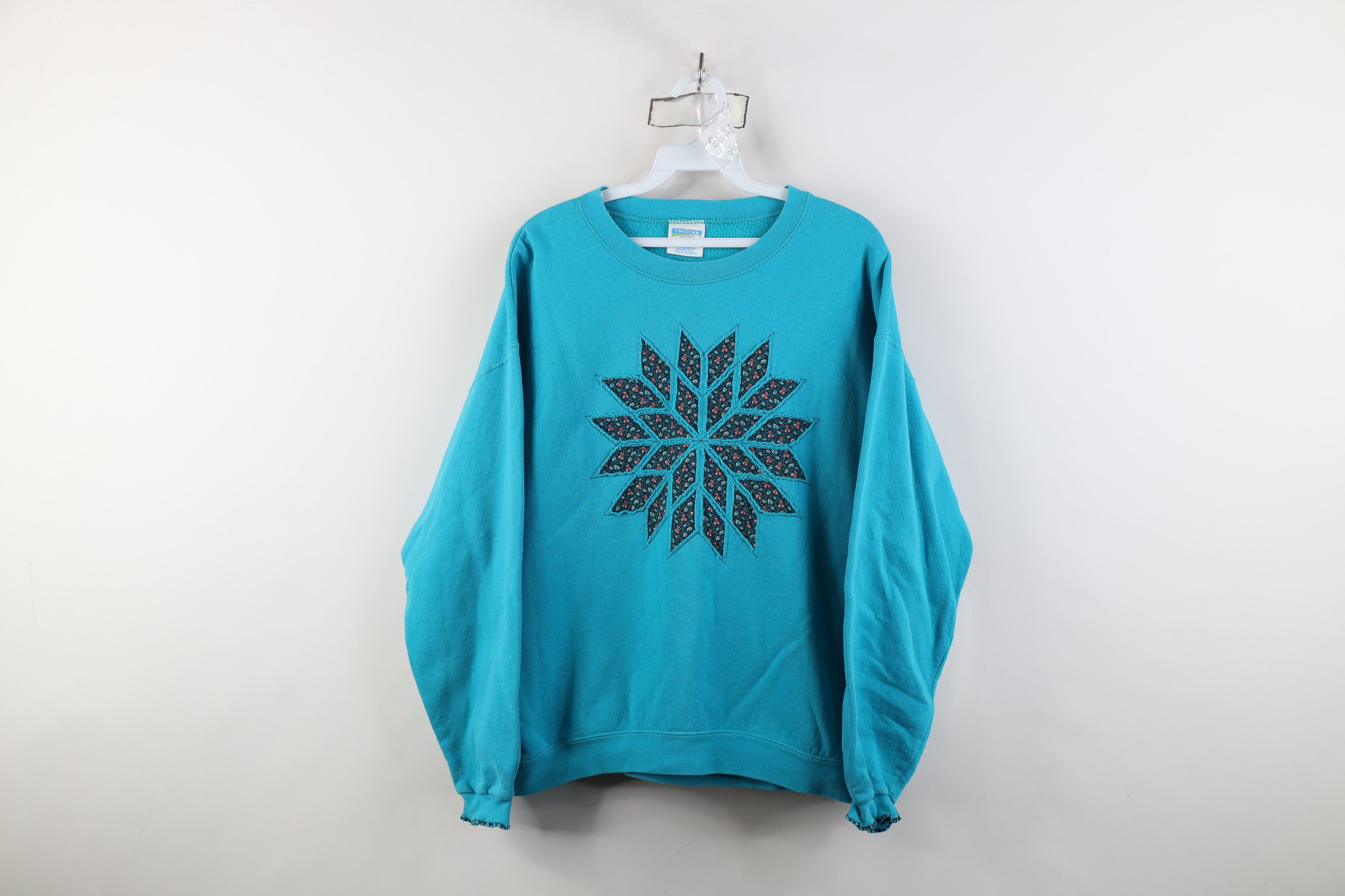 Vintage Vintage 90s Country Quilt Patch Snowflake Sweatshirt USA Size L / US 10 / IT 46 - 1 Thumbnail