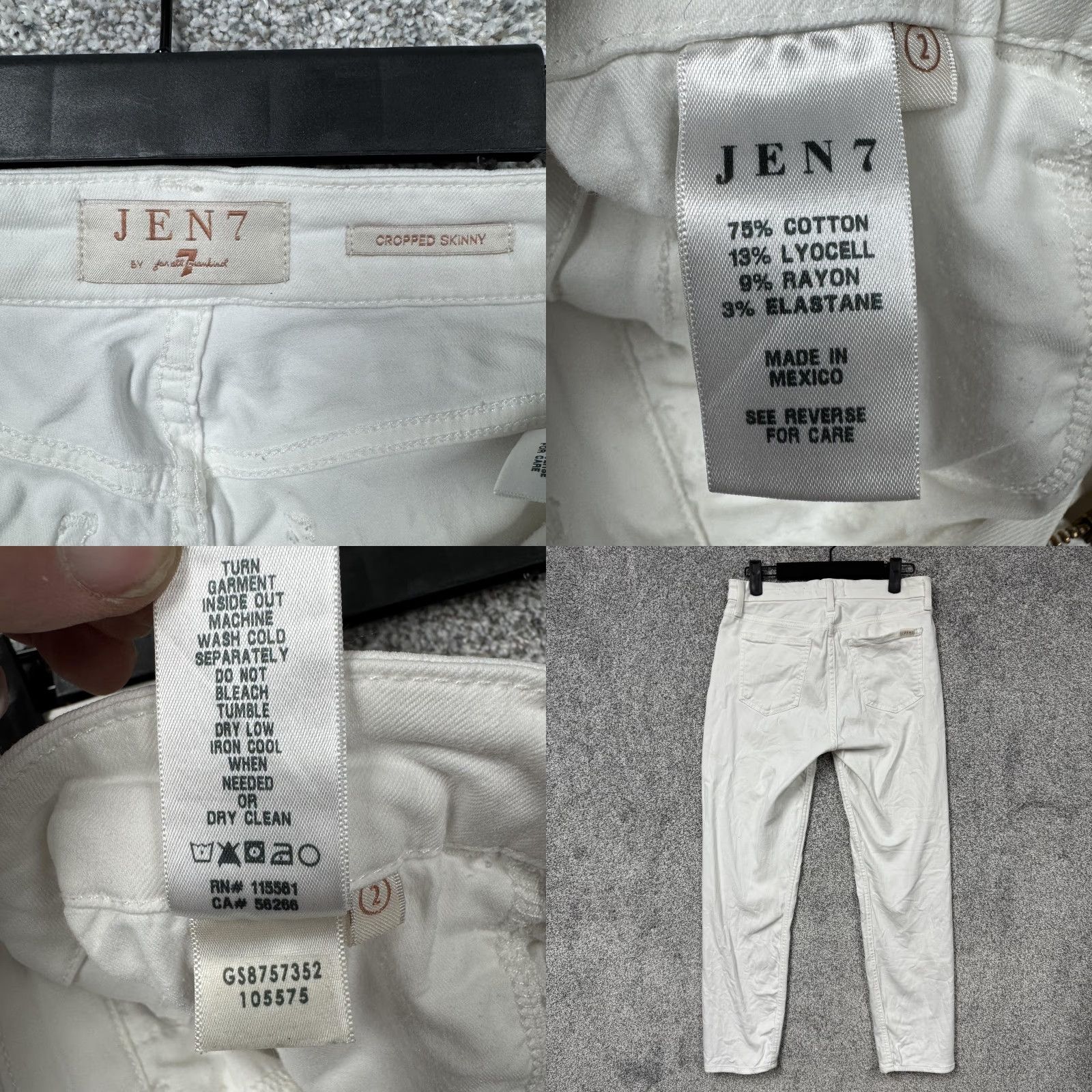 Vintage Seven7 JEN7 Jeans Womens 2 White Cropped Skinny Stretch Denim Mid Rise Ankle Size 26" / US 2 / IT 38 - 8 Thumbnail