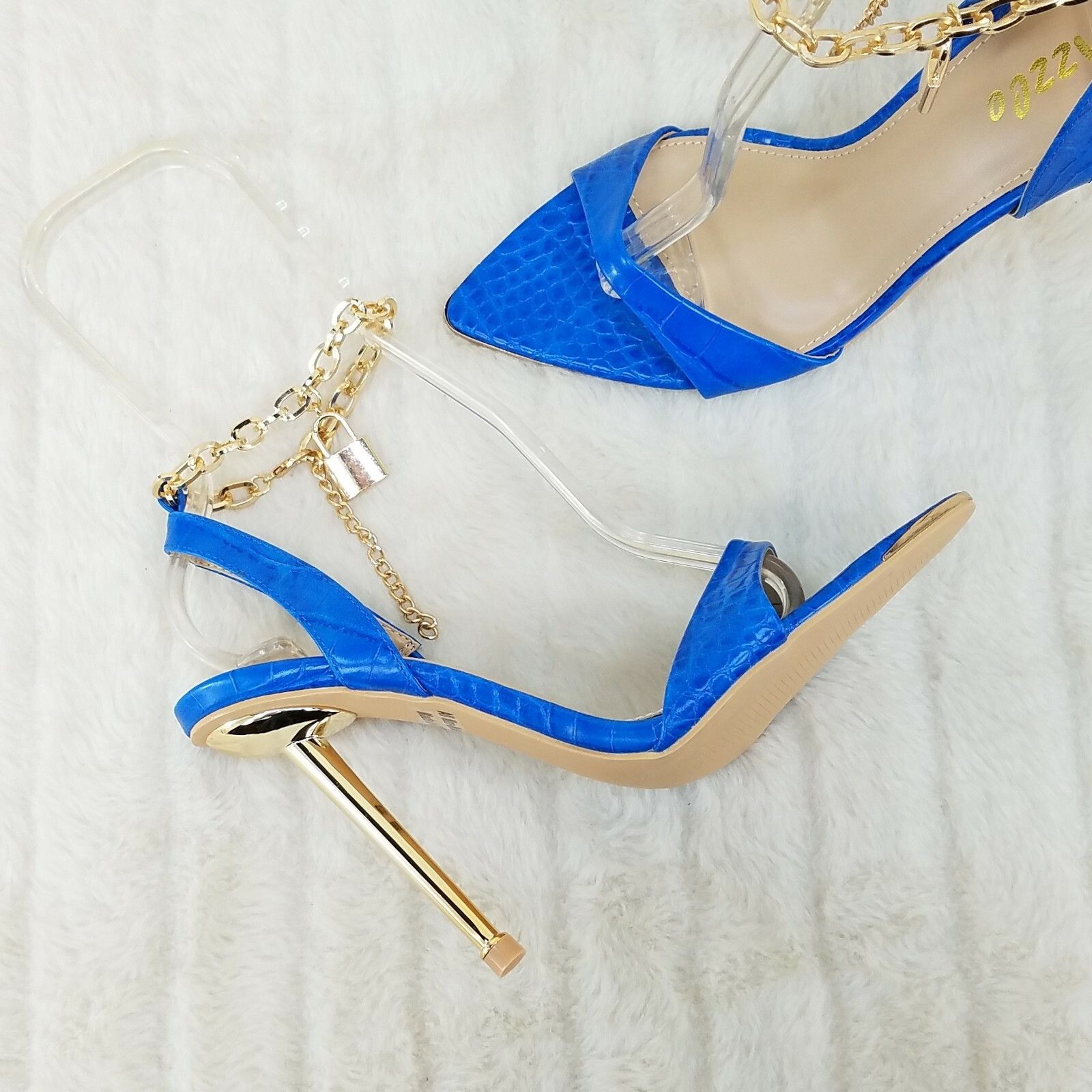 Other Nicely Pad Lock Chain Strap High Heels Metal Toe Tip Shoes T Size US 9 / IT 39 - 2 Thumbnail