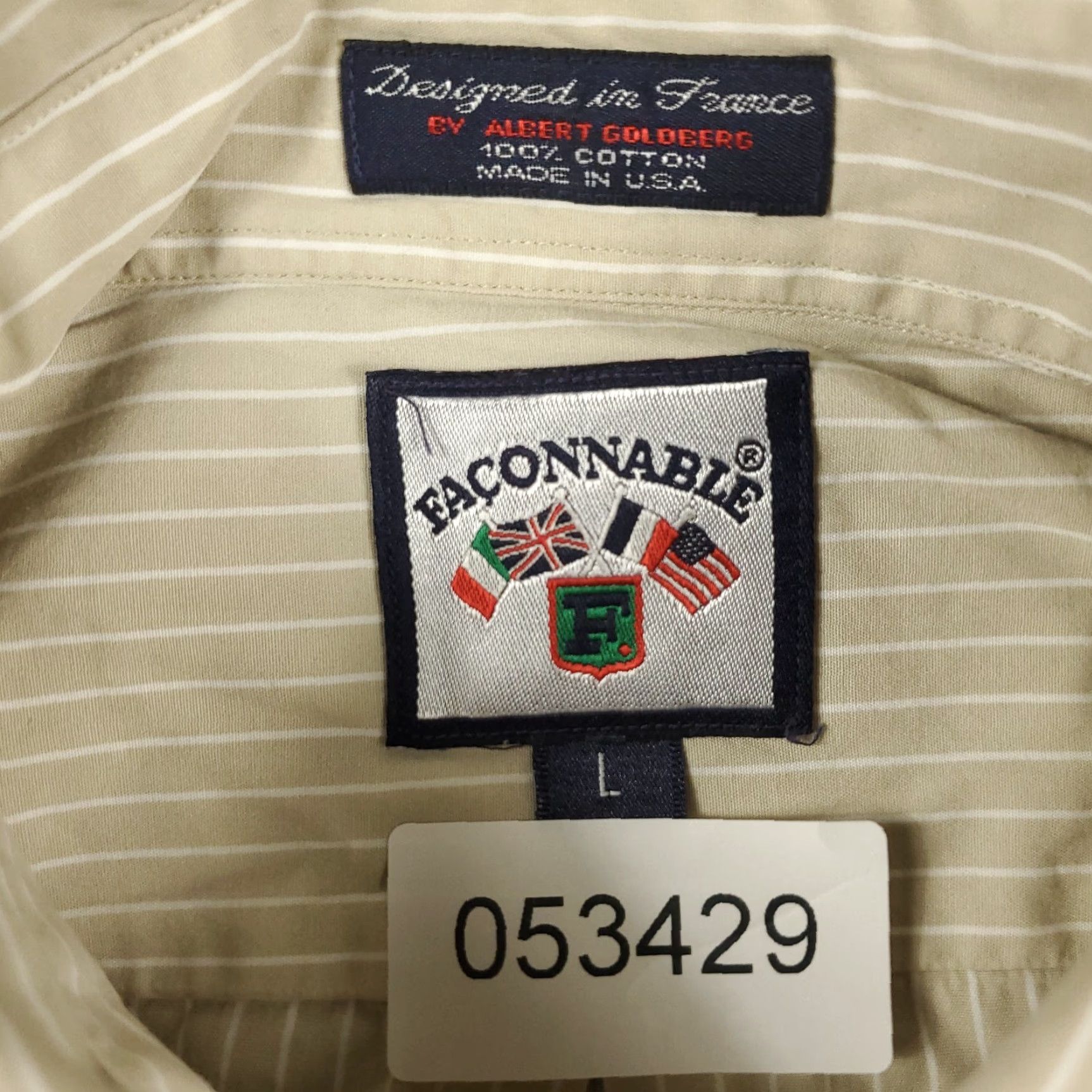 Faconnable VINTAGE Façonnable Shirt Mens Size Large Beige Striped Button-Up Long Sleeve Casual Business Formal Size US L / EU 52-54 / 3 - 7 Thumbnail