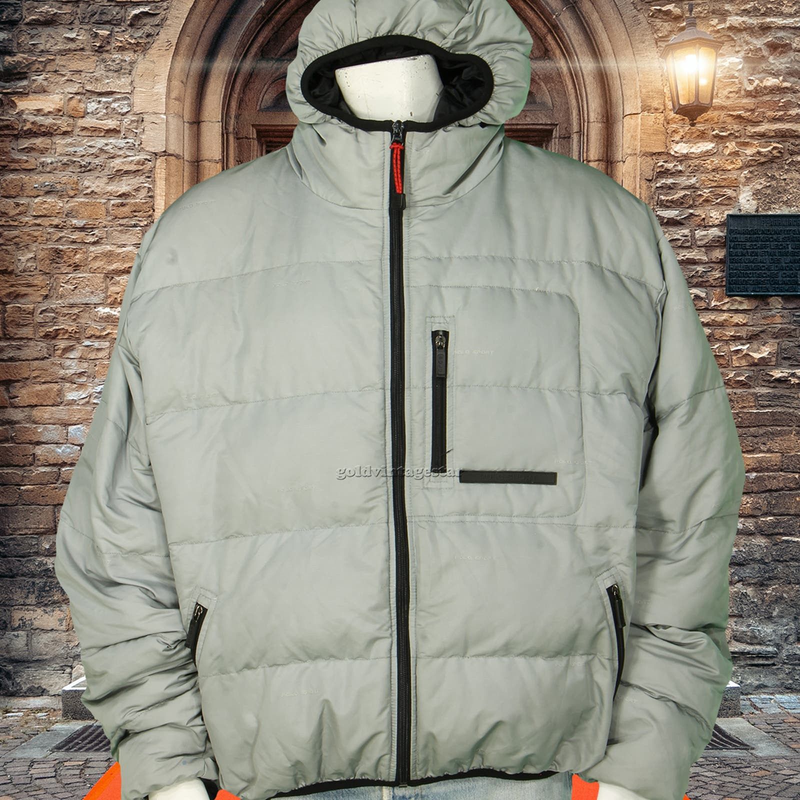 image of Vintage Polo Sport Puffer Down Puffy Quilted Utility Jacket in Grey, Men's (Size 2XL)