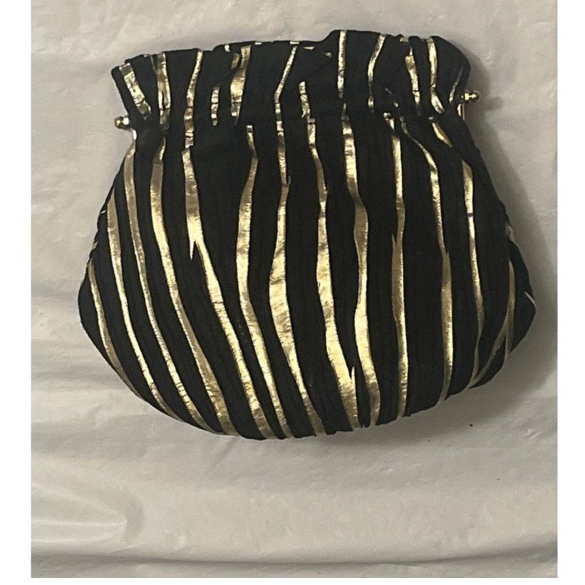 Other Black and Gold Fabric Evening Bag Crossbody Shoulder Purse Size ONE SIZE - 2 Thumbnail