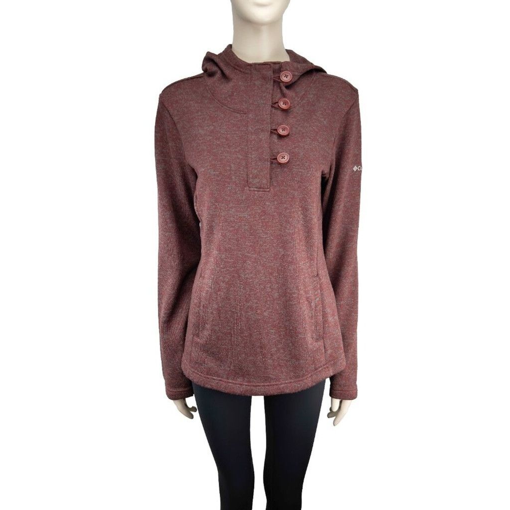 Columbia COLOMBIA Fleece Hoodie Sweater Button Burgundy Gorpcore Sz M Size M / US 6-8 / IT 42-44 - 3 Thumbnail