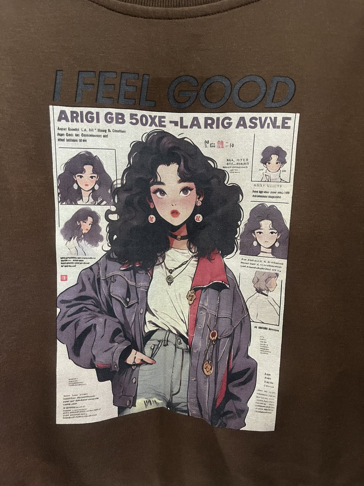 Anime I Feel Good Retro Graphic Layered Denim Sweatshirt Size US M / EU 48-50 / 2 - 5 Thumbnail