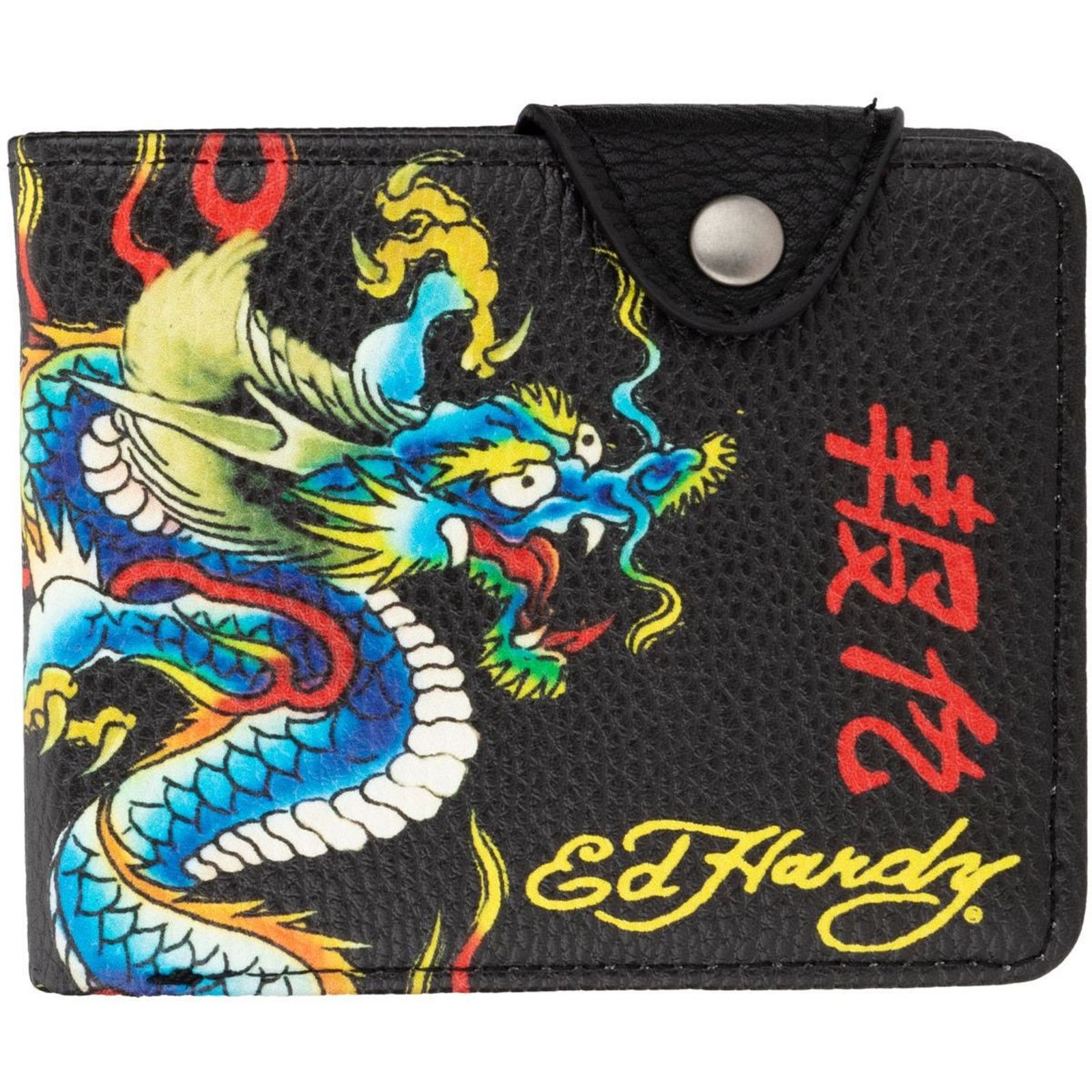 Ed Hardy Ed Hardy Men's Dragon Print Snap Closure Bifold Black Wallet Size ONE SIZE - 1 Thumbnail
