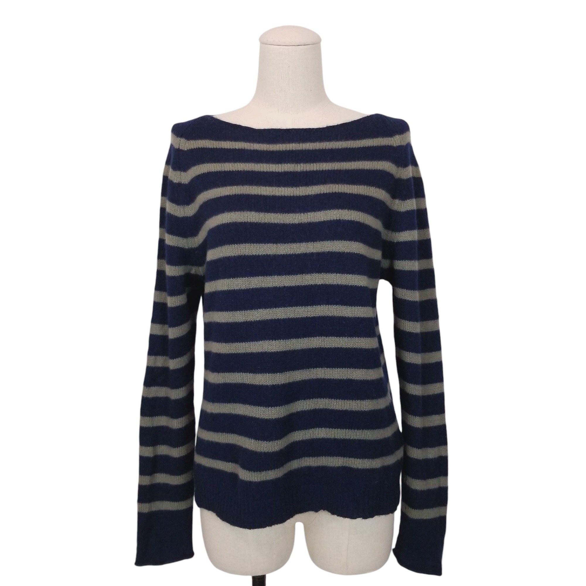 Jigsaw Edie Cashmere Sweater Navy Blue Gray Stripe Size L / US 10 / IT 46 - 1 Thumbnail