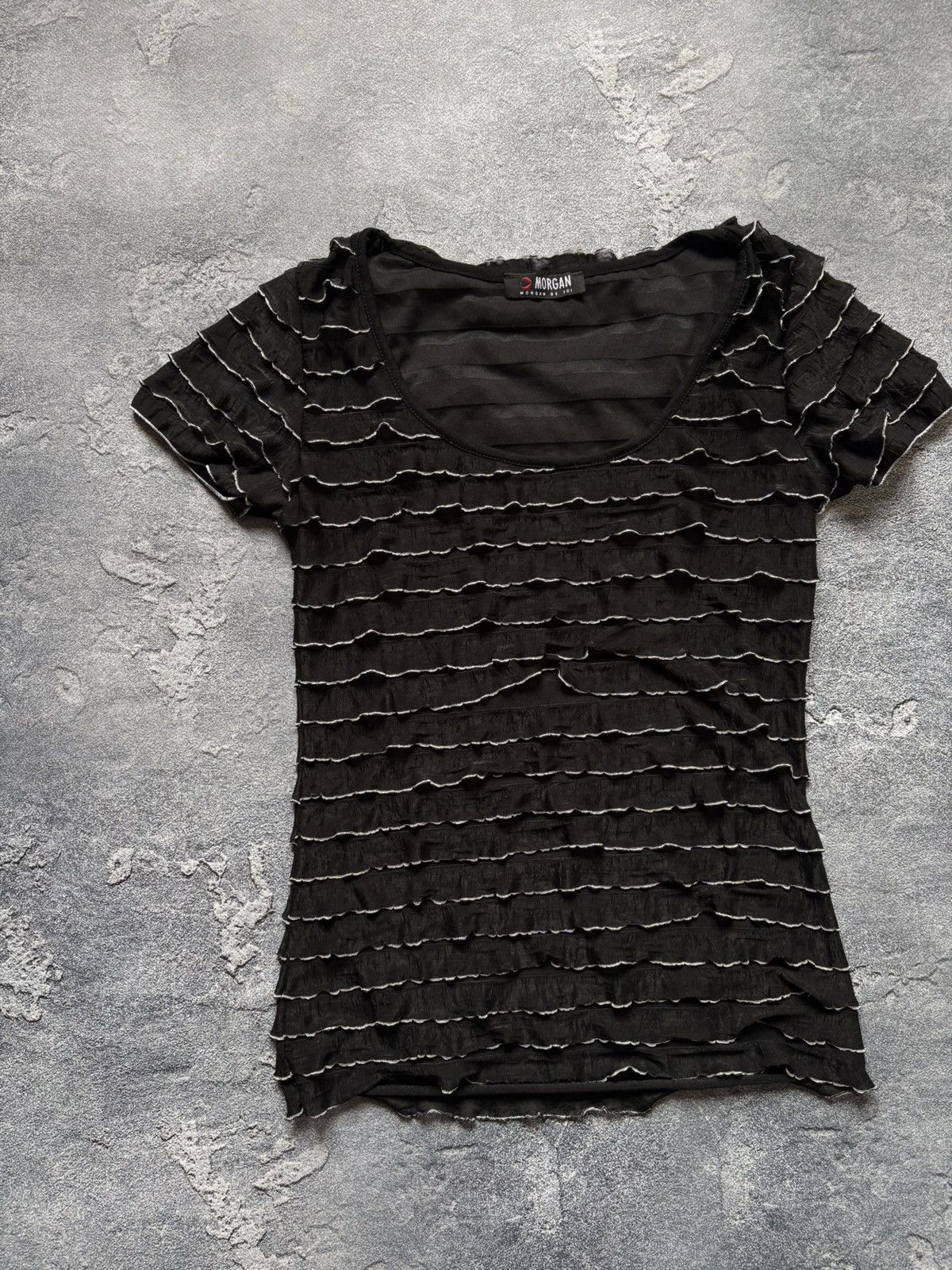 Morgan De Toi Vintage 90s Morgan De Toi Y2K Grunge Tiered Ruffle Mesh Top Size M / US 6-8 / IT 42-44 - 2 Thumbnail
