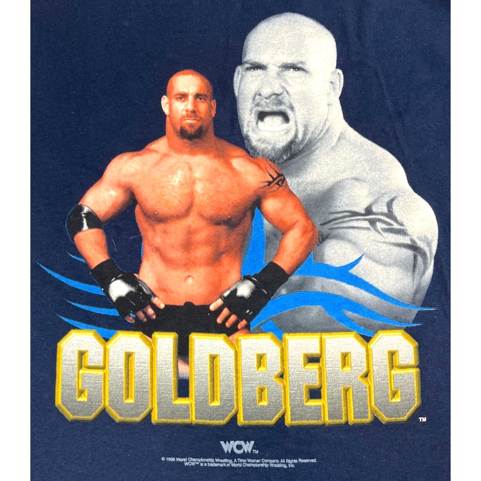 Tultex VINTAGE WCW World Championship Wrestling T-shirt Tultex Sz L Navy - 1998 Goldberg 90s Wrestling Mens T-Shirt Size US L / EU 52-54 / 3 - 3 Thumbnail