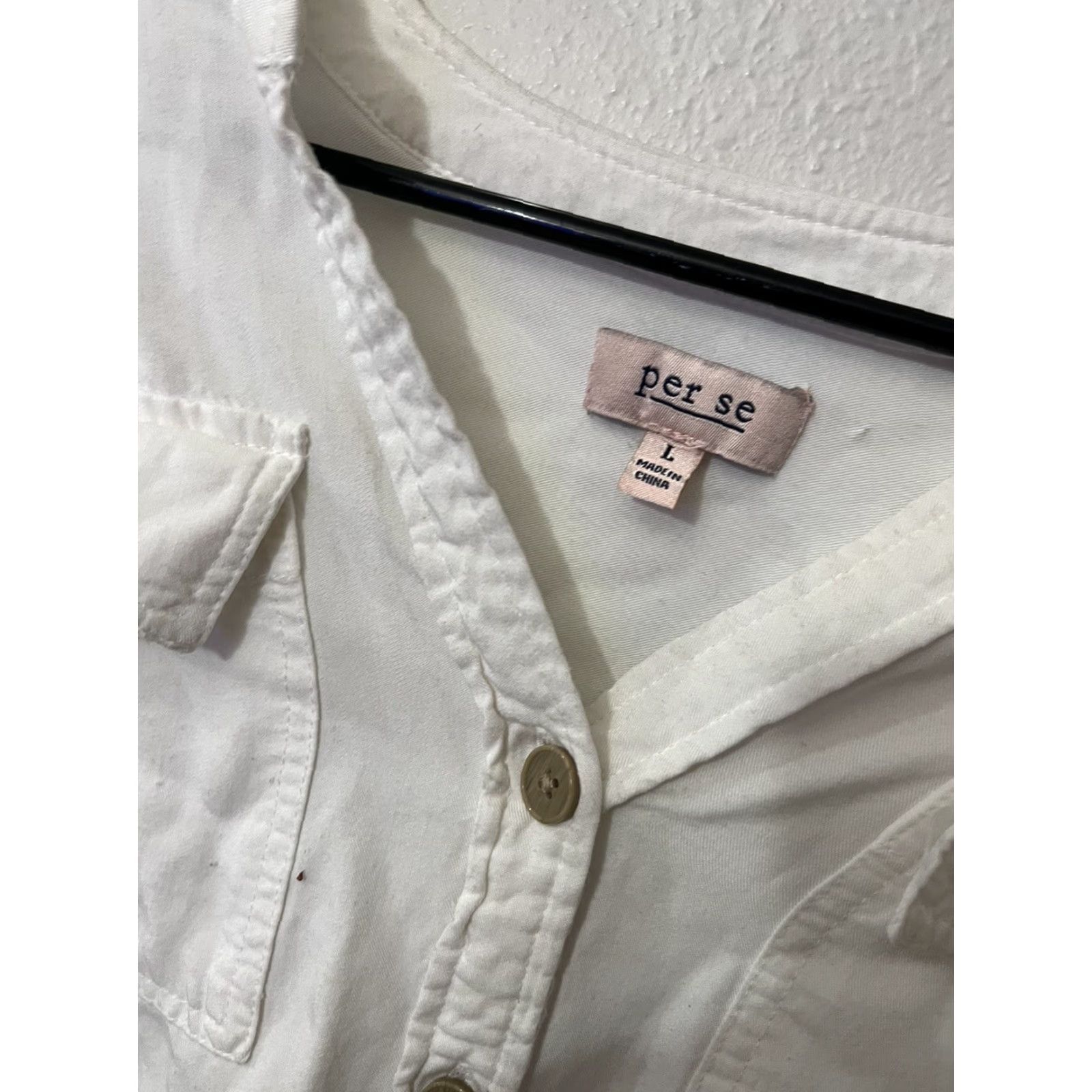 Vintage Per Se Blouse White Rayon Ruched Bodice Button Down L/S Cotton Blend Slim Fit Women's Shirt, L Size L / US 10 / IT 46 - 3 Thumbnail