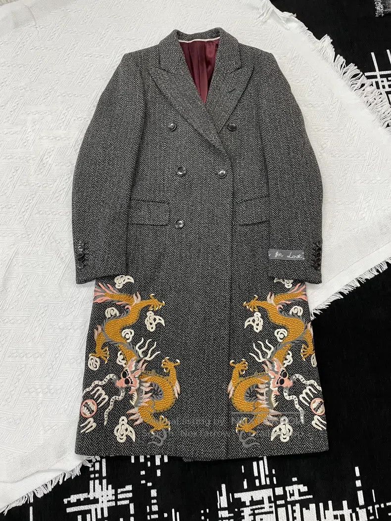Gucci Gucci Gray heavy industry golden dragon embroidered double Size L / US 10 / IT 46 - 1 Thumbnail