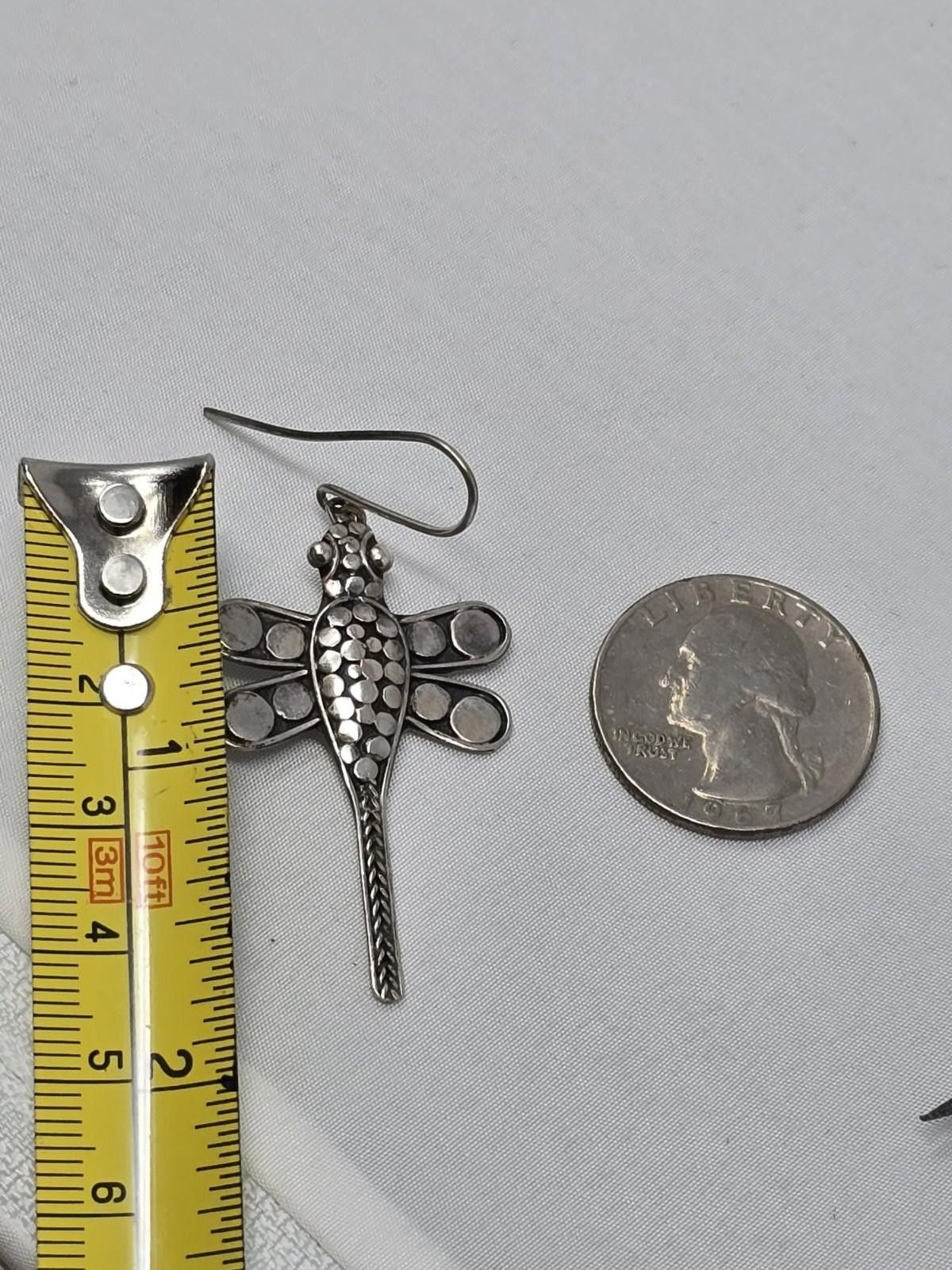 Dragonfly Vintage Sterling Silver Handmade Dragonfly Dangle Earrings Size ONE SIZE - 6 Thumbnail