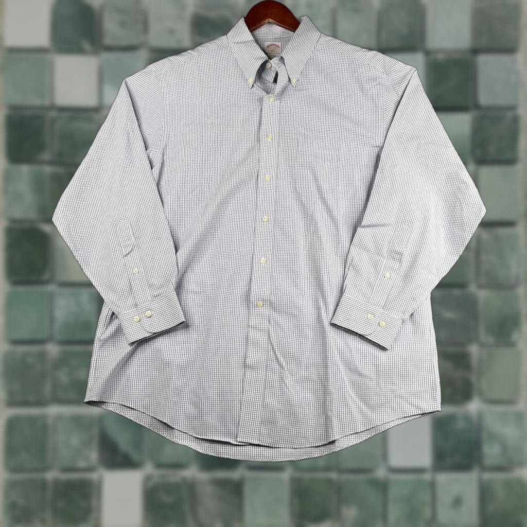 Brooks Brothers Brooks Brothers Shirt 346 17 White Blue Check Casual Button Down Long Sleeve Mens Size US XL / EU 56 / 4 - 1 Thumbnail
