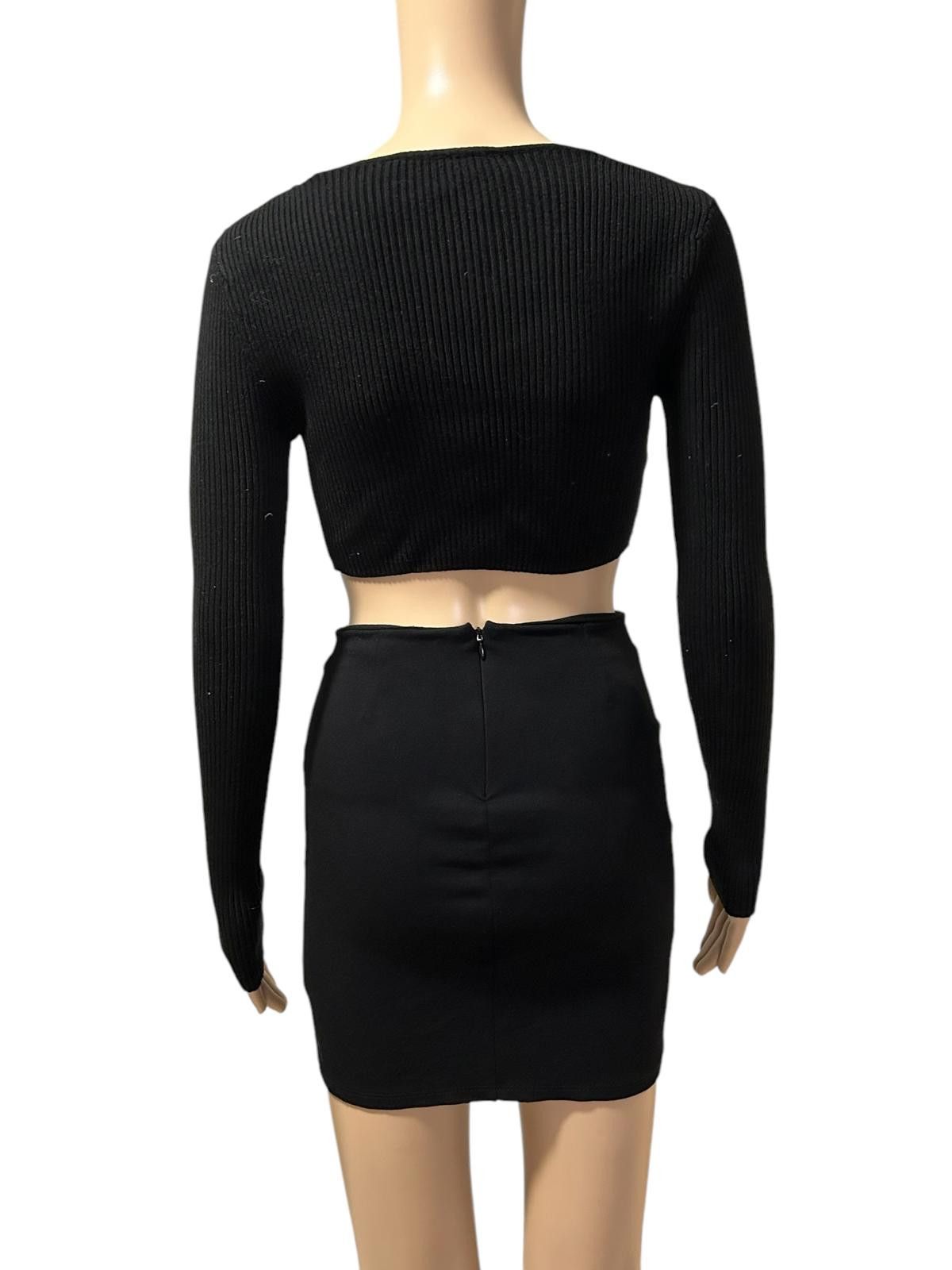 Zara Chic Black Ribbed Crop Top with Tie Detail Size S / US 4 / IT 40 - 4 Thumbnail